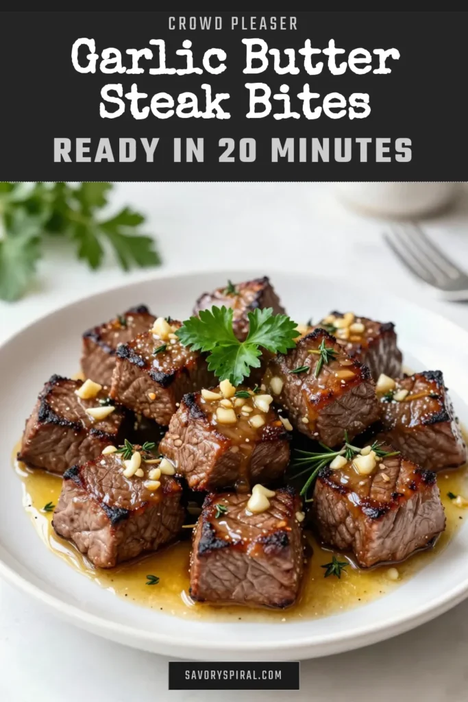Indulge in these savory garlic butter steak bites, a perfect sirloin steak recipe that's quick and easy to whip up! In just 20 minutes, you can enjoy this flavorful skillet steak bites dish, packed with succulent sirloin and a rich garlic butter sauce. Ideal for a weeknight dinner or a special occasion, these easy steak bites are sure to impress. Try this quick garlic butter recipe today and elevate your dinner game! Save it for later! #GarlicButterSteakBites #SkilletSteakBites #EasySteakRecipe #QuickGarlicButterRecipe