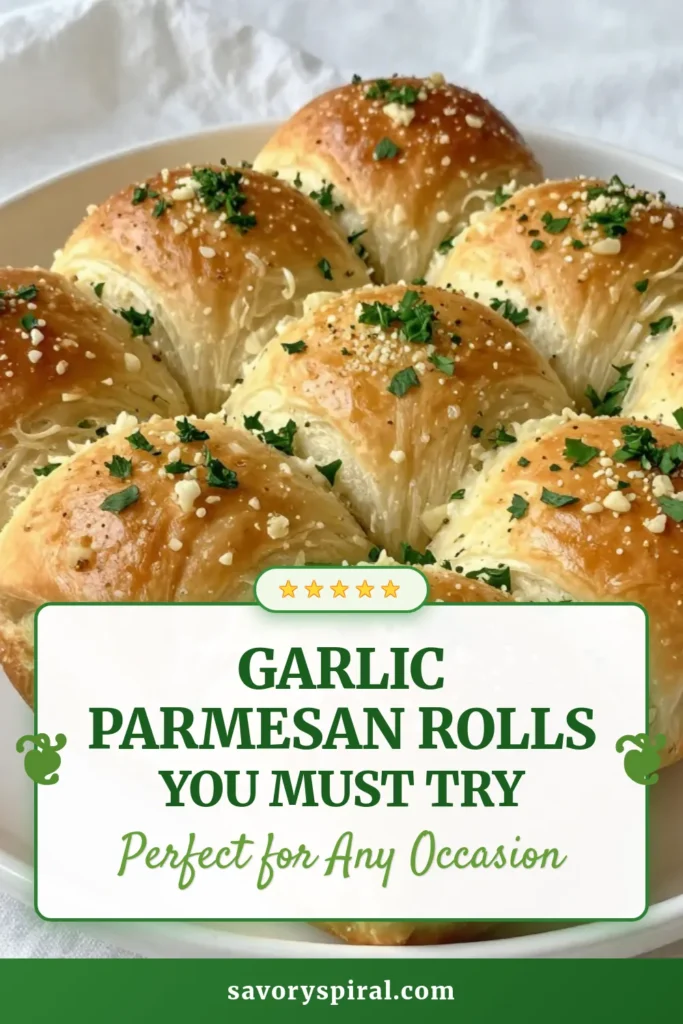 Savor the deliciousness of Garlic Parmesan Rolls with this easy Garlic Dinner Rolls recipe! Perfect for any meal, these Homemade Dinner Rolls are fluffy, buttery, and packed with flavor from garlic and Parmesan cheese. Elevate your dining experience with these scrumptious Parmesan Bread Rolls that everyone will love. Try this Garlic Dinner Rolls recipe today and impress your family and friends! Save now for your next meal! #GarlicParmesanRolls #EasyGarlicBreadRecipe #HomemadeDinnerRolls #GarlicDinnerRollsRecipe