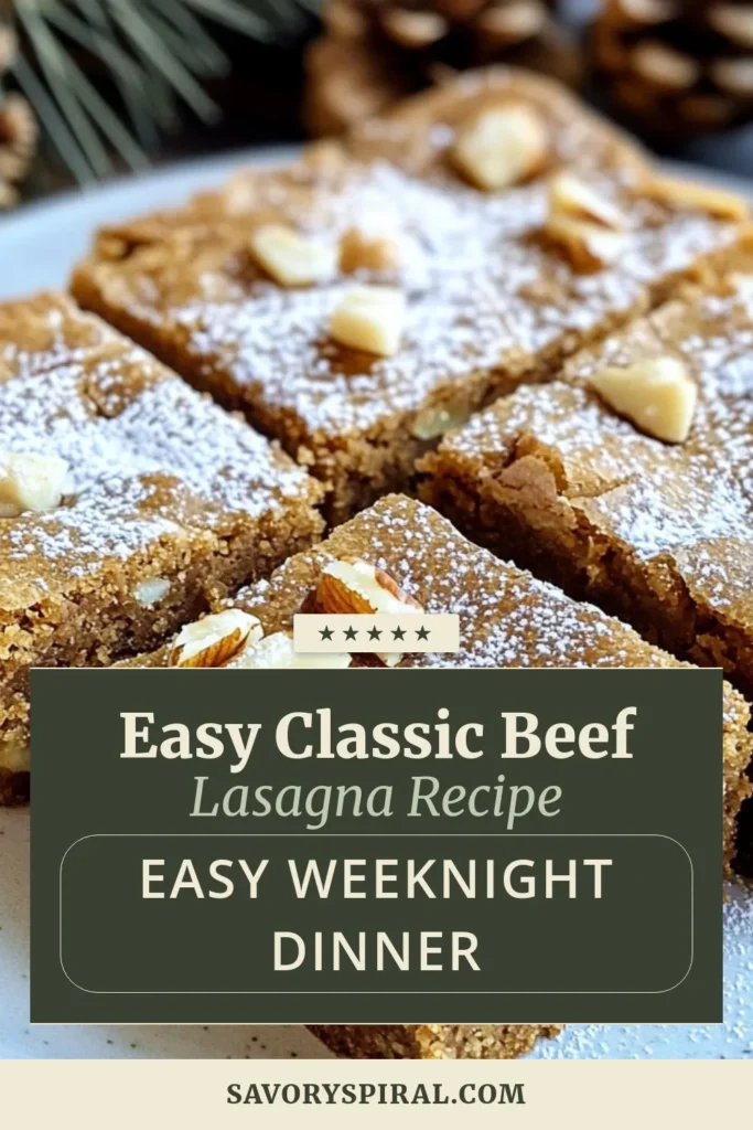 Delight in the cozy flavors of spiced gingerbread blondies! This easy gingerbread recipe transforms traditional holiday treats into chewy blondies that everyone will love. Perfect for festive gatherings, these gingerbread dessert bars are packed with warm spices and can be customized with nuts or white chocolate. Try this holiday blondies dessert recipe today and make your celebrations even sweeter. Save this recipe for later! #GingerbreadDessertBars #HolidayBaking #BlondiesRecipe #EasyGingerbreadRecipes