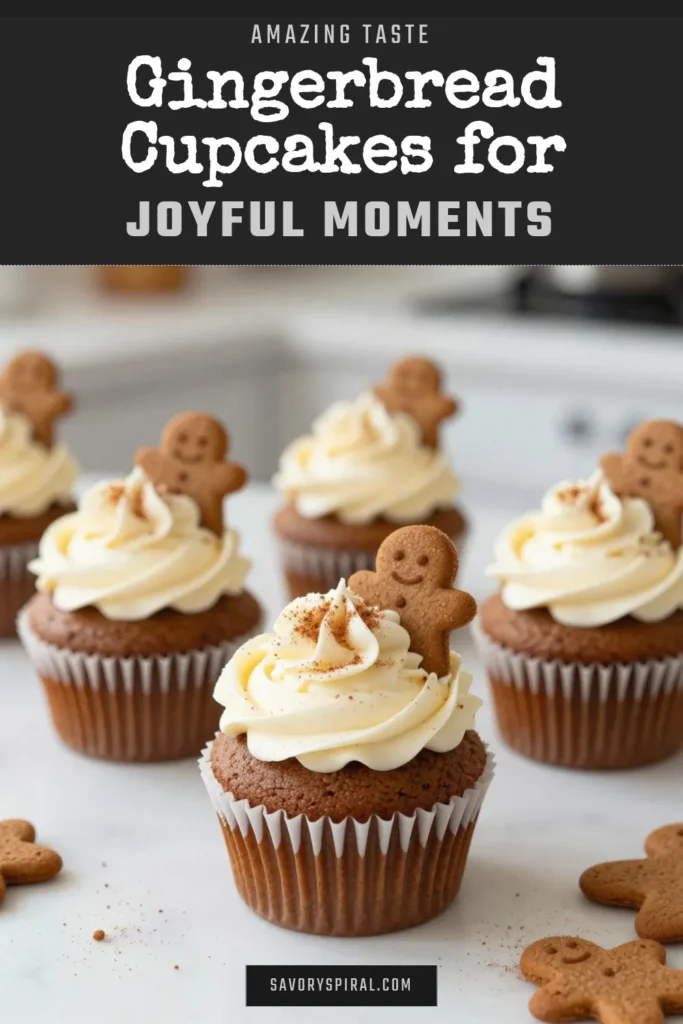 Get festive with these Easy Gingerbread Cupcakes! This holiday cupcake recipe is perfect for a cozy gathering or a sweet treat to share. Bursting with flavors of ginger, cinnamon, and nutmeg, these gingerbread cupcakes are a delightful easy gingerbread dessert. Top them with a delicious cream cheese frosting for cupcakes and be the star of your holiday baking recipes. Try them today and share with friends! #GingerbreadCupcakes #HolidayBaking #FestiveRecipes #EasyDesserts