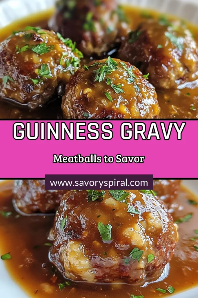 Discover the ultimate savory meatball dinner with these Guinness gravy meatballs! This stuffed meatball recipe features ground beef and pork, all wrapped around delicious non-alcoholic Guinness beef stock. Perfectly baked and simmered in homemade meatball gravy, they're a comforting meal everyone will love. Save this recipe for your next family gathering and elevate your dinner table! #GuinnessGravyMeatballs #StuffedMeatballRecipe #SavoryDinner #MeatballGravy