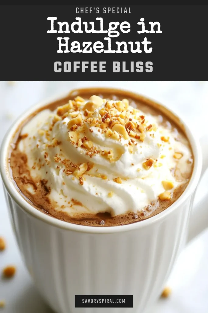 Warm up with this delicious hot hazelnut coffee recipe! This creamy hazelnut coffee drink combines brewed coffee, hazelnut syrup, and cocoa for a rich flavor experience. Topped with whipped cream and chopped hazelnuts, it’s a perfect homemade hazelnut coffee beverage for cozy mornings or afternoon treats. Try this easy recipe and indulge in every sip! Pin it for later! #HazelnutCoffee #CoffeeRecipe #HomemadeCoffee #CreamyCoffeeDrink