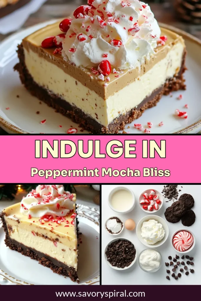 Indulge in the festive flavors of this Peppermint Mocha Cheesecake, a perfect addition to your Christmas dessert recipes. This chocolate peppermint cheesecake combines rich cream cheese, espresso, and peppermint candies for a delightful holiday cheesecake dessert. Whether you're hosting a party or celebrating at home, this cheesecake with espresso will impress your guests. Try it today and make your holiday season sweeter! #PeppermintMochaCheesecake #ChristmasDessertRecipes #ChocolatePeppermintCheesecake #HolidayDesserts