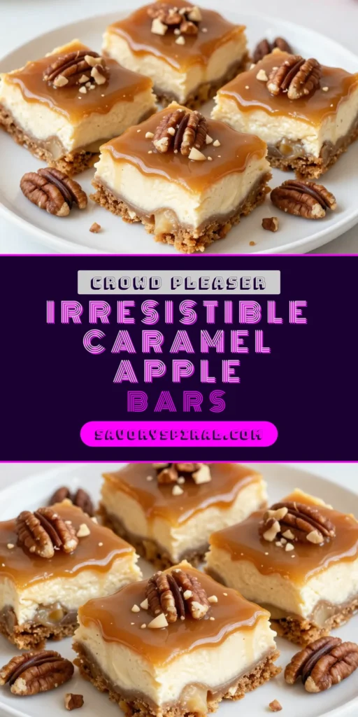 Indulge in these delicious Caramel Apple Cheesecake Bars, the perfect apple dessert bars for any occasion! This easy cheesecake recipe combines creamy homemade cheesecake with tender apples and a rich caramel drizzle. Perfect for gatherings or a sweet treat at home, these caramel dessert recipes are sure to impress. Ready to make your own? Click for the full recipe! #CaramelAppleCheesecakeBars #CheesecakeRecipe #AppleDessertBars #HomemadeDessert