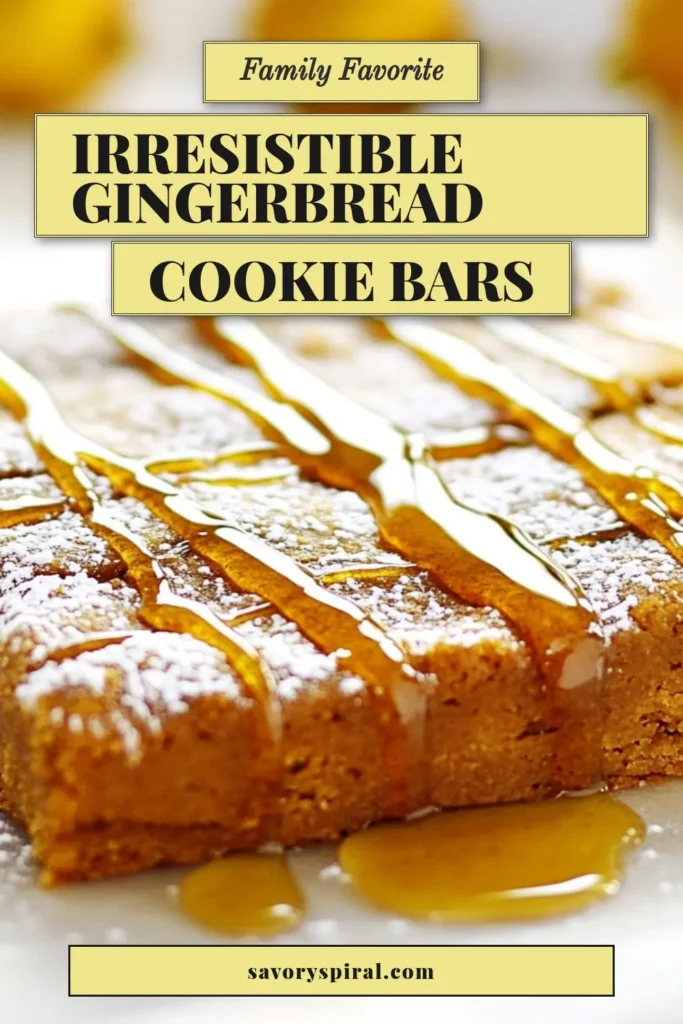 Indulge in the spirit of the season with this easy gingerbread cookie bars recipe! These festive cookie bars are packed with warm spices and rich molasses for a delightful holiday baking experience. Perfect for gatherings, these molasses cookie bars can be drizzled with maple syrup or dusted with powdered sugar for added flair. Save this recipe and share the joy of baking! #GingerbreadCookieBars #HolidayBaking #EasyGingerbreadDessert #FestiveCookieBars