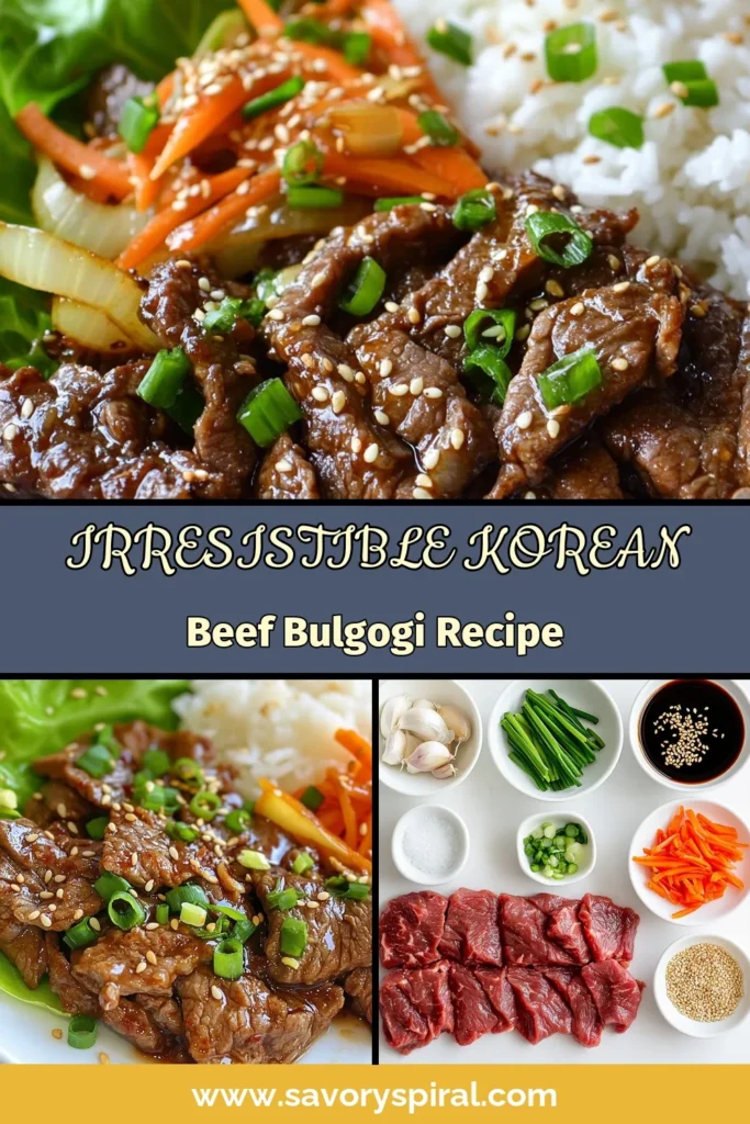 Discover the ultimate Korean beef bulgogi recipe that’s both authentic and easy to make! This recipe features a delicious easy bulgogi marinade for tender beef sirloin bulgogi that’s bursting with flavor. Learn how to cook bulgogi to perfection and impress your family or guests. Perfect for serving with lettuce or rice! Try this delightful dish and elevate your dinner tonight! Save this recipe for later. #KoreanBulgogi #BeefRecipes #EasyDinner #AuthenticKoreanCuisine