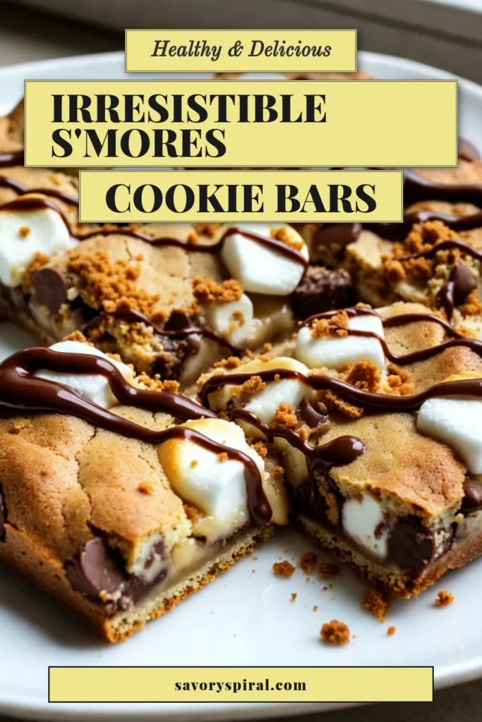 Indulge in these delectable S'mores Cookie Bars, the perfect blend of rich chocolate and gooey marshmallows! This easy S'mores dessert is a must-try recipe, combining a classic chocolate chip cookie bars recipe with graham cracker dessert bars for an irresistible treat. Homemade s'mores cookies have never been easier! Click to save this recipe for your next gathering and enjoy a sweet twist on the campfire favorite. #S'moresCookieBars #EasyDessert #GrahamCrackerBars #HomemadeCookies