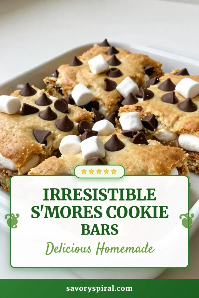 Indulge in these delicious S’mores cookie bars with this easy s’mores bars recipe! Combining the classic flavors of chocolate chip cookie bars and graham cracker dessert bars, these homemade s’mores treats are perfect for any occasion. With just a few simple ingredients, you can create a delightful dessert that will impress everyone. Don’t wait—try this recipe today and save it for later! #S’moresCookieBars #DessertRecipe #CookieBars #BakingFun
