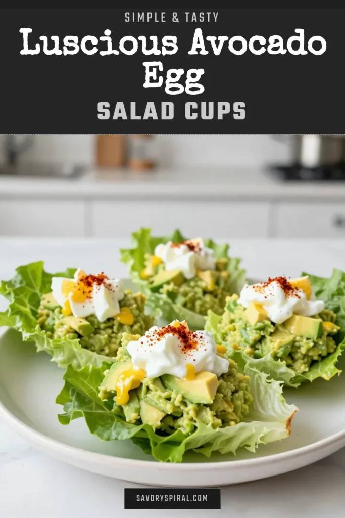 Discover a delicious and healthy lunch idea with these Avocado Egg Salad Lettuce Cups! This easy avocado recipe features a creamy combo of hard-boiled eggs and ripe avocado, all served in crisp lettuce cups. Perfect for high-protein snacks or as a light meal. Quick to prepare in just 10 minutes, these lettuce cups are nutritious and satisfying. Try this lettuce cups recipe today and elevate your lunch game! #AvocadoEggSalad #HealthyLunchIdeas #HighProteinSnacks #EasyAvocadoRecipes