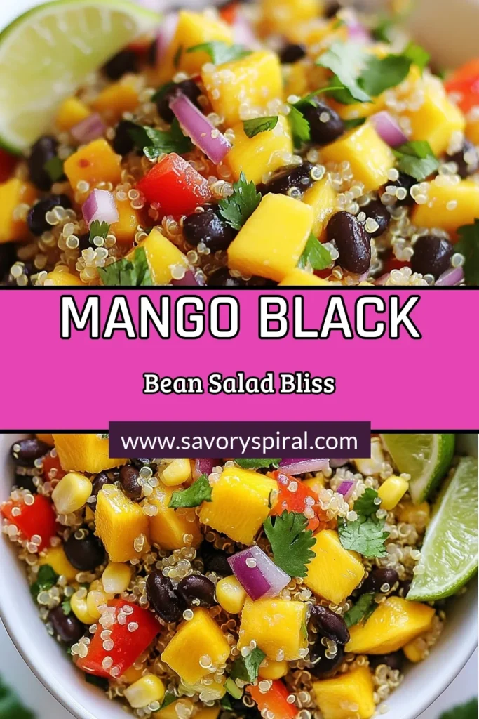 Looking for a light and refreshing dish? Try this delicious Mango Black Bean Quinoa Salad! Packed with nutrients, this healthy quinoa salad recipe features a perfect blend of sweet mango, black beans, and vibrant veggies. It's an easy quinoa salad ideal for summer gatherings. Enjoy this quinoa salad with mango and black beans as a side or light meal. Save this recipe now for a flavorful, vegetarian summer salad! #QuinoaSalad #HealthyEating #Vegetarian #SummerSalad