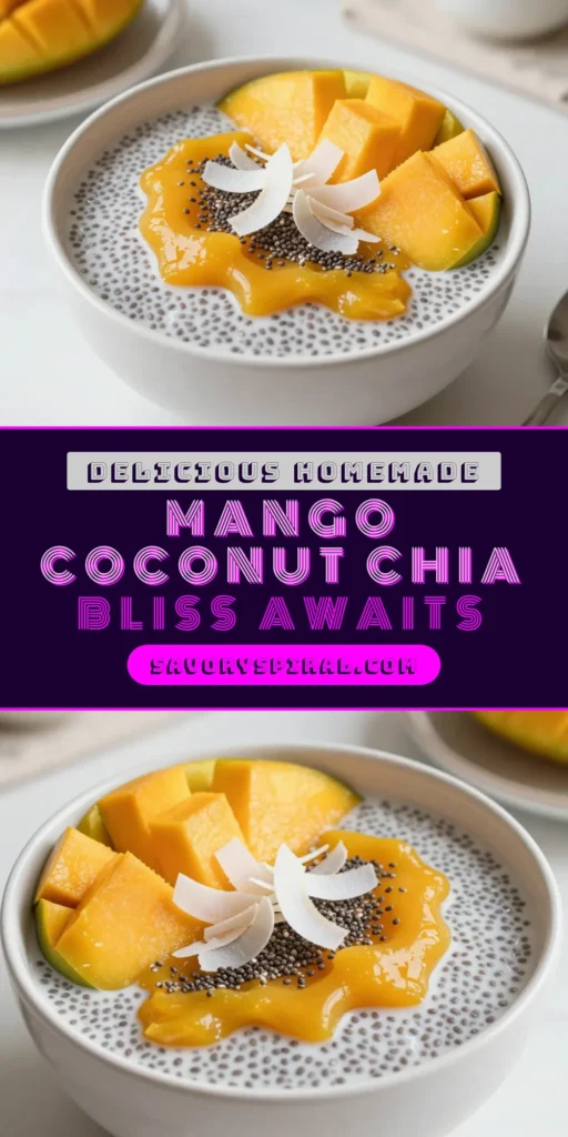 Discover the delightful Mango Coconut Chia Pudding, a perfect healthy mango dessert that’s both vegan and simply irresistible! This easy chia seed recipe combines creamy coconut milk with ripe mango puree for a refreshing treat. Ideal for breakfast or dessert, it’s topped with fresh mango slices and shredded coconut. Make this coconut milk dessert your go-to recipe! Save for later and try it today! #ChiaSeedRecipes #CoconutMilkDesserts #HealthyMangoDessert #VeganPuddingRecipes