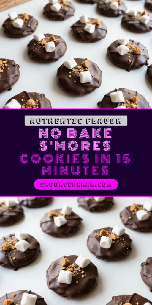 Indulge in these delicious no-bake s'mores cookies that combine the classic flavors of chocolate, peanut butter, and marshmallows. This s'mores cookie recipe is perfect for those looking for easy no-bake cookies that satisfy sweet cravings. With just a few simple ingredients, you can whip up these delightful chocolate peanut butter cookies in no time. Perfect for any occasion, save this recipe now! #NoBakeCookies #SmoreRecipes #DessertIdeas #ChocolatePeanutButter