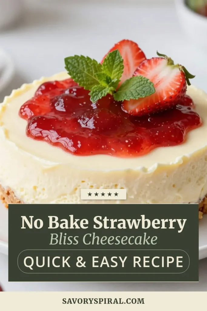 Indulge in this dreamy no-bake strawberry cheesecake that's perfect for summer! This easy cheesecake recipe combines creamy cheesecake without baking and fresh strawberries for a refreshing treat. Ideal for gatherings, this strawberry dessert recipe will impress everyone! Ready in just 20 minutes plus chill time, it’s a delightful addition to your summer cheesecake recipes collection. Save it now and enjoy the sweetness of summer! #NoBakeCheesecake #StrawberryDessert #EasyRecipes #SummerSweets