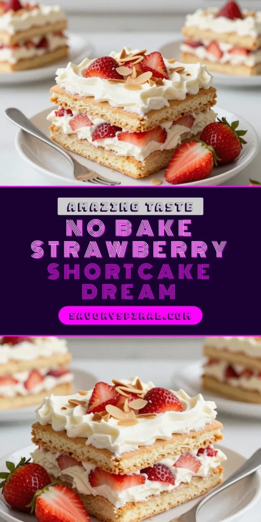 Indulge in a delightful Strawberry Shortcake Icebox Cake! This no-bake strawberry dessert is the ultimate easy icebox cake recipe you need for summer gatherings. Layers of fresh strawberries and whipped cream create a light and refreshing treat. Perfectly served chilled, this layered strawberry cake will impress everyone. Ready to make this delicious fresh strawberry dessert? Try it today! #IceboxCake #NoBakeDessert #StrawberryShortcake #FreshStrawberryDessert