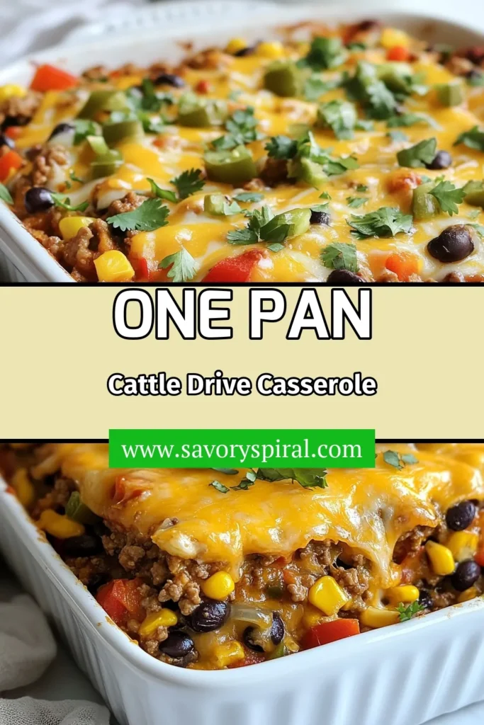 Discover the Cattle Drive Casserole recipe, a delicious and easy beef casserole perfect for family dinners. This Mexican-style casserole combines ground beef, black beans, corn, and baked cheese for a satisfying meal that everyone will love. Ready in just 45 minutes, it's a great way to bring comfort food to your table. Try this casserole with black beans tonight! Save this recipe for later! #CattleDriveCasserole #EasyBeefCasserole #MexicanStyleCasserole #BakedCheeseCasserole