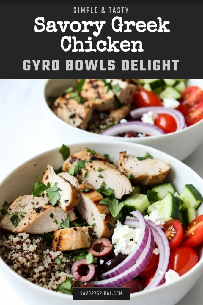 Discover how to make delicious Greek chicken gyro bowls that are perfect for a healthy meal! This easy gyro recipe combines grilled chicken with fresh veggies and quinoa for a satisfying Mediterranean quinoa bowl. Ideal for those seeking healthy chicken recipes, these gyro bowls are packed with flavor and nutrients. Enjoy a vibrant grilled chicken salad recipe that’s perfect for lunch or dinner. Save this recipe now! #GreekChickenGyroBowls #HealthyRecipes #Mediterranean #EasyGyroRecipe