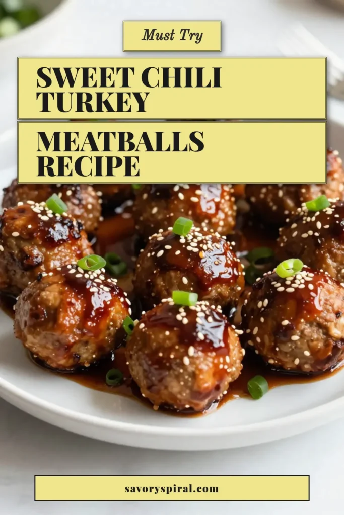 Discover the delight of sweet chili turkey meatballs with this easy and tasty turkey meatball recipe! Perfect for a quick dinner, these ground turkey meatballs are infused with Asian-inspired flavors and come together in just 30 minutes. Serve with extra sweet chili sauce for the ultimate dipping experience! Try this recipe for a satisfying meal that everyone will love. Save and share! #SweetChiliTurkeyMeatballs #TurkeyMeatballRecipe #QuickDinnerRecipes #AsianInspiredMeatballs