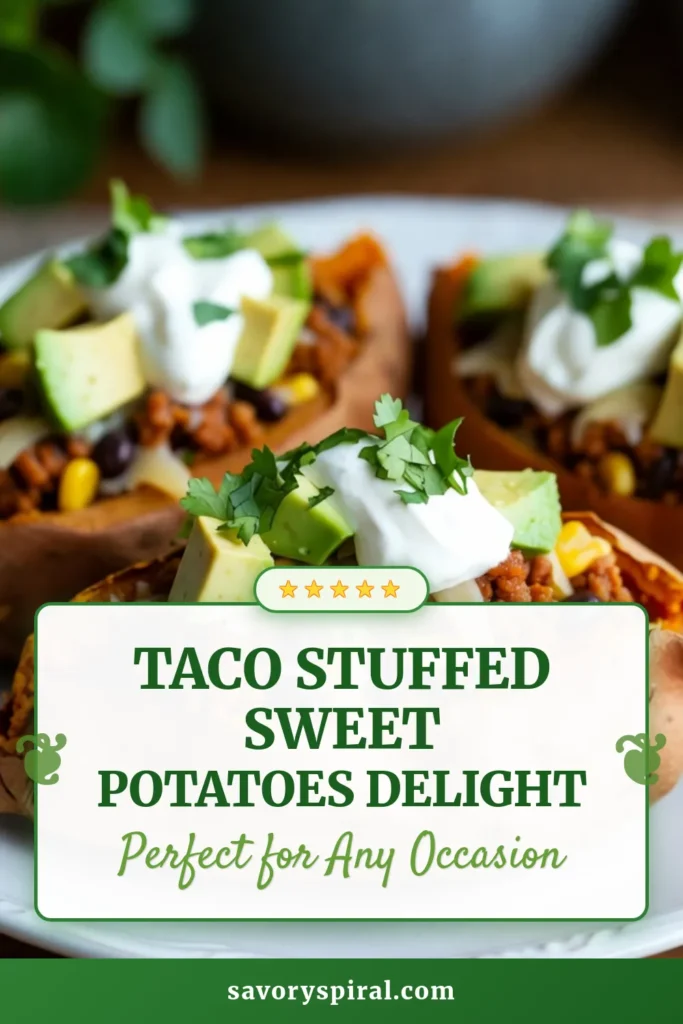 Taco stuffed sweet potatoes are a delicious twist on a healthy taco recipe that's perfect for any meal! These ground turkey stuffed sweet potatoes are filled with black beans, corn, and topped with cheese for a burst of flavor. Enjoy easy sweet potato meals that are nutritious and satisfying. Try this vegetarian taco sweet potatoes version too! Click to get the full recipe and save it for later! #HealthyEating #SweetPotatoRecipes #TacoTuesday #MealPrepIdeas