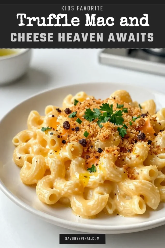 Indulge in this truffle mac and cheese recipe, the ultimate comfort food! With a creamy cheese sauce pasta featuring sharp cheddar and Gruyère, this gourmet macaroni and cheese recipe is elevated by fragrant truffle oil. Perfectly baked to a crispy golden finish, this indulgent mac and cheese recipe is sure to impress. Save this for your next meal! #TruffleMacAndCheese #GourmetRecipe #MacAndCheese #CreamyPasta