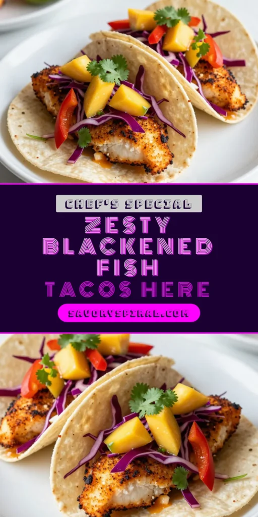 Get ready to satisfy your cravings with these delicious blackened fish tacos topped with zesty mango slaw! This healthy fish taco recipe combines perfectly seasoned fish with a fresh, vibrant slaw, making it ideal for easy taco dinner recipes. Enjoy a flavorful punch with these spicy fish tacos that are simple to prepare and sure to impress. Try them tonight! #FishTacos #HealthyEating #TacoNight #QuickRecipes