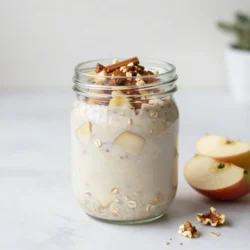 To make apple cinnamon overnight oats, you need simple and healthy ingredients. Here’s what you'll need: - 1 cup rolled oats - 1 cup almond milk (or any milk of choice) - 1 medium apple, diced - 1 tablespoon chia seeds - 1 teaspoon cinnamon - 1 tablespoon maple syrup (or honey) - 1/2 teaspoon vanilla extract - Pinch of salt - Optional toppings: chopped nuts, additional apple slices, or a sprinkle of extra cinnamon These ingredients work well together. The rolled oats give you a good base. Almond milk adds creaminess, while the apple brings natural sweetness. Chia seeds offer fiber and help thicken the oats. Cinnamon adds a warm flavor that pairs well with the apple. A touch of maple syrup sweetens the dish just right. You can add toppings to make it even better. Chopped nuts give a nice crunch. Extra apple slices add fresh flavor. A sprinkle of cinnamon on top makes it look pretty. With these ingredients, you create a tasty and nutritious breakfast. {{ingredient_image_1}} 1. Mixing dry ingredients: In a medium mixing bowl, add 1 cup of rolled oats, 1 tablespoon of chia seeds, and a pinch of salt. Stir gently to mix them well. 2. Adding wet ingredients: Pour in 1 cup of almond milk, 1 tablespoon of maple syrup, and 1/2 teaspoon of vanilla extract. Whisk it all together until smooth. 3. Folding in apples and cinnamon: Dice 1 medium apple and add it to the bowl. Sprinkle in 1 teaspoon of cinnamon. Carefully fold the apple and cinnamon into the mixture, so they are evenly spread. 4. Portioning into jars: Take two jars or airtight containers. Divide the oat mixture between them. Make sure to seal the jars tightly to keep the freshness. 5. Refrigeration time: Place the jars in the fridge overnight or for at least 4 hours. This helps the oats soak up the milk and soften. 6. Final touches before serving: In the morning, stir the oats well. If they are too thick, add a splash of milk. Top with chopped nuts, more apple slices, or a sprinkle of cinnamon before enjoying. - Adjusting sweetness: You can tweak the sweetness to fit your taste. If you prefer it sweeter, add more maple syrup or honey. One tablespoon is a great start, but feel free to add more until it’s just right for you. - How to avoid mushy oats: To keep your oats from getting too mushy, use the right oats. Rolled oats work best because they soak up liquid but still stay chewy. Avoid instant oats, as they can turn too soft. - Ideal soaking time for best texture: For the best texture, let your oats sit overnight, or at least for four hours. This gives them time to soak up the liquid and expand. If you’re in a hurry, you can soak them for a shorter time, but the oats will be less creamy. Pro Tips Use Rolled Oats: They absorb liquid well and provide a creamy texture, making them ideal for overnight oats. Choose Firm Apples: Opt for crisp varieties like Granny Smith or Honeycrisp to maintain their texture in the oats. Experiment with Milk Alternatives: Different plant-based milks can add unique flavors—try coconut or oat milk for a twist! Customize Your Toppings: Add a variety of nuts, seeds, or fruits in the morning for added crunch and nutrition. {{image_2}} You can easily adapt this apple cinnamon overnight oats recipe to fit your taste. Here are some ideas: - Different milk options: You can swap almond milk for any milk you like. Cow's milk, oat milk, or coconut milk work well too. Each adds a unique flavor and texture. - Alternative sweeteners: If you prefer, use honey or agave syrup instead of maple syrup. You can even skip sweeteners. The apples add natural sweetness. - Adding spices or flavors: Try adding nutmeg or ginger for extra warmth. A dash of vanilla extract enhances the flavors too. You can also mix in some cocoa powder for a chocolate twist. Feel free to get creative! Each change makes your overnight oats unique. Enjoy exploring different flavors and ingredients. To keep your overnight oats fresh, choose the right containers. I recommend using glass jars or BPA-free plastic containers. They seal well and help keep the oats from drying out. Store your jars in the fridge right after you prepare them. This keeps the oats cold and safe to eat. You can store your apple cinnamon overnight oats for up to five days. Make sure the lids are tight to avoid spills and keep them fresh longer. If you notice any changes in smell or color, it's best to throw them out. Enjoy your healthy breakfast! Can I use steel-cut oats instead? No, steel-cut oats do not work well for overnight oats. They need longer cooking time. Rolled oats absorb liquid better and soften overnight. This gives you a creamy texture. What can I substitute for almond milk? You can use any milk you like. Try oat milk, soy milk, or cow's milk. Each option adds a unique flavor. Choose what fits your taste and diet. How can I make this recipe vegan? To make it vegan, use plant-based milk. Maple syrup is vegan, too. Just skip honey. This keeps the dish plant-friendly and delicious. You now have a clear guide to making delicious apple cinnamon overnight oats. With simple ingredients and easy steps, you can create a tasty breakfast. Remember to adjust sweetness and avoid mushy oats for the best texture. You can customize flavors and toppings to fit your taste. Storing them right keeps your oats fresh for days. Enjoy experimenting with this healthy meal, and make it your own!