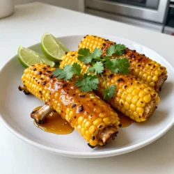 Here are the simple ingredients you need to make Spicy Honey Butter Corn Ribs: - 4 large ears of corn, husked and halved lengthwise - 4 tablespoons unsalted butter, softened - 2 tablespoons honey - 1 teaspoon smoked paprika - 1 teaspoon cayenne pepper (adjust to taste) - 1 teaspoon garlic powder - Salt and black pepper to taste - Fresh cilantro or parsley for garnish - Lime wedges for serving These ingredients create a sweet and spicy mix that makes the corn ribs shine. The corn brings a fresh taste, while the honey adds sweetness. The smoked paprika and cayenne give it that kick. Make sure to use fresh herbs for garnish to brighten up the dish. Lime wedges add a zesty touch that balances the flavors perfectly. {{ingredient_image_1}} - Preheat your grill or oven to 400°F (200°C). - In a small bowl, mix the softened butter, honey, smoked paprika, cayenne pepper, garlic powder, salt, and black pepper until smooth. This is your spicy honey butter. - Carefully cut the corn in half lengthwise to make ‘ribs’. You will get eight pieces from each ear of corn. - Brush each corn rib generously with the spicy honey butter. Make sure to coat all sides. Save any leftover butter for later. - Place the corn ribs on the grill or a baking sheet if you’re using an oven. Grill for 15-20 minutes, turning halfway, until tender and charred. If you bake, roast for 25-30 minutes, flipping once. - When done, take them off the grill or oven. Brush again with more spicy honey butter for extra flavor. How to achieve perfect grill marks To get those sought-after grill marks, heat your grill well. Make sure it reaches 400°F. Place the corn ribs on the grill and do not move them for about 5 minutes. This helps create those nice char lines. After 5 minutes, flip them carefully and repeat. Keep an eye on them to avoid burning. Adjusting spice levels to taste Spice levels can be tailored to your liking. Start with the full amount of cayenne pepper. If you want less heat, cut it down to half a teaspoon. You can always add more spice during cooking, but you can’t take it away. Taste the spicy honey butter before brushing it on the corn ribs. Best ways to serve with lime wedges Lime wedges add a fresh kick to the dish. Serve them on the side for guests. Squeeze some lime juice over the corn ribs just before eating. This brings out the sweet and spicy flavors, making each bite even better. Pairing with drinks or sides Corn ribs pair well with drinks like iced tea or lemonade. For sides, consider a fresh salad or grilled veggies. The lightness of these options complements the rich flavors of the corn. Enjoy the mix of tastes for a great meal. Pro Tips Choosing the Right Corn: Select fresh, firm corn with bright green husks for the best flavor and texture. Adjusting Spice Levels: Feel free to modify the amount of cayenne pepper based on your heat preference; start with less if you're unsure! Extra Char: For additional smokiness, consider grilling over charcoal instead of gas, or add some wood chips to the grill. Serving Suggestions: Pair these corn ribs with grilled meats or as a side dish at your next barbecue for a flavorful twist. {{image_2}} If you want to switch things up, there are great swaps for some ingredients. - Alternatives for honey: Use maple syrup or agave nectar for a different sweetness. Both options add a nice touch without losing flavor. - Non-dairy butter options: Try coconut oil or vegan butter if you want a dairy-free choice. These options still give that rich taste. You can also boost the flavors to make your corn ribs even better. - Adding cheese or spices: Sprinkle some feta cheese on top for a salty kick. You can also add chili powder for extra heat. Both add depth and richness. - Using different herbs for garnish: Fresh basil or mint can give a unique twist. These herbs bring a fresh taste that pairs nicely with the sweet and spicy notes. Store your Spicy Honey Butter Corn Ribs in an airtight container. This keeps them fresh. Place them in the fridge as soon as they cool. They will last about 3 days. If you want them to last longer, consider freezing. They can last up to 3 months in the freezer. Just remember to thaw them before reheating. To reheat corn ribs, use the oven or grill. Preheat to 350°F (175°C). Place the corn on a baking sheet. Heat for about 10 minutes until warm. If using a grill, turn it on low and heat for about 5-7 minutes. This keeps the texture nice and firm. For extra flavor, brush on some spicy honey butter before reheating. This brings back the taste and makes them even better! Can I make Spicy Honey Butter Corn Ribs ahead of time? Yes, you can prepare the corn ribs ahead. Cut the corn and mix the spicy honey butter. Store them in the fridge for up to 24 hours. When you are ready, just grill or bake them. This saves time and makes it easy to impress your guests. What other vegetables can I use in this recipe? You can use other veggies too. Try zucchini, bell peppers, or even eggplant. Just cut them into similar sizes. Brush them with the spicy honey butter and grill the same way. Experimenting can lead to fun new flavors. Is it suitable for vegetarian or vegan diets? This recipe is vegetarian but not vegan due to the butter and honey. To make it vegan, swap the butter for a plant-based alternative. Also, use maple syrup or agave instead of honey. This way, everyone can enjoy this tasty treat! Spicy Honey Butter Corn Ribs is a fun dish to make and serve. We covered the ingredients, preparation, cooking steps, and variations to make this dish perfect for you. Remember to adjust spices to your taste and think about serving with lime. Enjoy the fresh flavors and explore different versions. This dish is sure to impress at any meal. Get ready to grill, serve, and savor! You’ll love it!