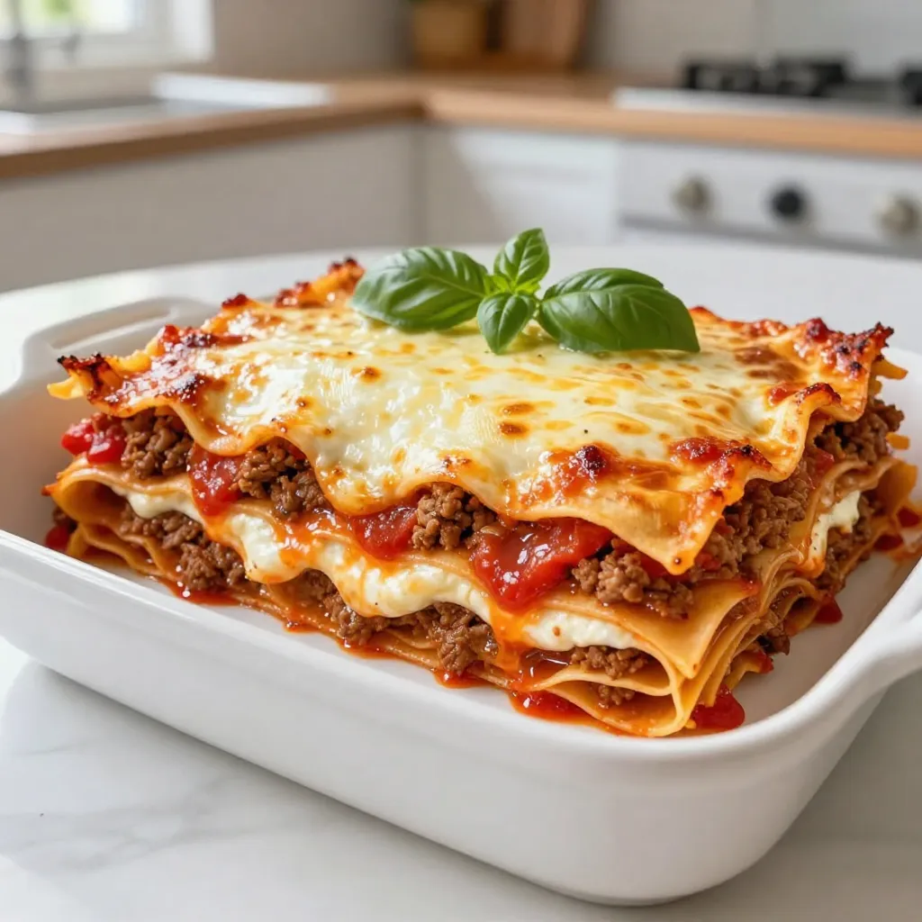 - 12 lasagna noodles - 1 pound ground beef - 1 pound Italian sausage, casings removed - 1 onion, chopped - 3 cloves garlic, minced - 2 cans (14 oz each) crushed tomatoes - 2 tablespoons tomato paste - 1 teaspoon dried oregano - 1 teaspoon dried basil - Salt and pepper to taste - 2 cups ricotta cheese - 1 egg - 3 cups shredded mozzarella cheese - 1 cup grated Parmesan cheese To make classic lasagna, I start with the main ingredients. The ground beef and Italian sausage create a rich, meaty flavor. I mix them in a skillet and cook until they turn brown. Next, I add the chopped onion and minced garlic. This combo adds a sweet aroma to the dish. The crushed tomatoes and tomato paste give the sauce its body. I like to add dried oregano and basil for that Italian kick. Don't forget salt and pepper for taste! Next, I prepare the cheese mixture. I combine ricotta cheese with an egg, salt, and pepper. This mix gives a creamy layer in the lasagna. I use lasagna noodles, which hold everything together. - Fresh basil leaves - Additional cheese options For a fresh touch, I like using fresh basil leaves as a garnish. They add color and flavor to the dish. If you want more cheese, sprinkle extra mozzarella or Parmesan on top. This makes the lasagna even richer and cheesier. {{ingredient_image_1}} To cook lasagna noodles to al dente, bring a large pot of salted water to a boil. Add the 12 lasagna noodles carefully. Cook them according to the package instructions, usually about 8-10 minutes. Stir gently to prevent sticking. Check for doneness; they should be firm but not hard. Drain the noodles and rinse them with cold water to stop the cooking. Set them aside on a clean kitchen towel. First, brown the ground beef and Italian sausage in a large skillet over medium heat. Use a wooden spoon to break up the meat as it cooks. Cook until brown, about 5-7 minutes. Drain any excess fat from the pan. Next, add the chopped onion and minced garlic to the meat mixture. Stir and cook for about 3-5 minutes, until the onion turns soft and translucent. Now, it’s time to add the crushed tomatoes and tomato paste. Stir in the dried oregano, dried basil, salt, and pepper. Mix everything well and bring the sauce to a gentle simmer. Let it cook for about 20 minutes. Stir occasionally to keep it from sticking. In a medium bowl, mix the ricotta cheese with one egg, salt, and pepper. Blend everything until it's creamy and smooth. Now, it's time to layer the lasagna. Start by spreading a thin layer of meat sauce on the bottom of a 9x13 inch baking dish. Place 4 lasagna noodles on top. Spread half of the ricotta mixture over the noodles. Next, add one-third of the meat sauce and sprinkle some mozzarella cheese on top. Repeat this layering process one more time. Finally, place the last four lasagna noodles on top. Spread the remaining meat sauce over them. Add the remaining mozzarella cheese and sprinkle with grated Parmesan cheese. Preheat your oven to 375°F (190°C). Cover the lasagna with aluminum foil to keep moisture in. To prevent sticking, spray the foil with cooking spray. Bake for 25 minutes. After that, remove the foil and bake for another 25 minutes. This will make the cheese bubbly and golden. Once done, let the lasagna cool for 10-15 minutes before slicing. This helps the layers set. Enjoy your hearty Italian dish! To make your meat sauce shine, you must simmer it. Simmering helps all the flavors mix well. It also allows the meat to soak up the spices. After adding the tomatoes and seasonings, let it cook for at least 20 minutes. Stir it often, and you will notice the rich taste developing. This step is key for a hearty lasagna. Layering is important for a solid lasagna. Start with a thin layer of meat sauce at the bottom. This prevents the noodles from sticking. Add noodles, then ricotta, meat sauce, and mozzarella. Repeat until you finish the ingredients. Make sure to distribute everything evenly. This creates a balanced dish that holds together when sliced. Avoid soggy lasagna by following some simple tips. First, don't skimp on draining the meat. Excess fat can make the dish watery. Second, cook the noodles to al dente. If they are too soft, they will become mushy in the oven. Last, cover the dish with foil for the first part of baking. This keeps moisture in but removes it halfway through to crisp the cheese. These steps will help you achieve a perfect lasagna. Pro Tips Layering Technique: Ensure to spread the sauce evenly between the noodles to prevent them from sticking together during baking. Cheese Choice: For a creamier texture, consider mixing in a bit of cream cheese or sour cream with the ricotta cheese. Resting Time: Let the lasagna rest after baking to help the layers set, making it easier to slice and serve. Customize Your Meat: Feel free to substitute the ground beef and sausage with ground turkey or chicken for a lighter version. {{image_2}} You can make a tasty vegetarian classic lasagna by swapping meat for veggies or plant-based protein. Use layers of spinach, zucchini, and mushrooms. You can also add lentils or chickpeas for a protein boost. These ingredients bring great flavor and texture. They will make your dish hearty and satisfying without meat. For those who love cheese or meat, there are great ways to enhance your lasagna. You can add more cheese layers like ricotta, mozzarella, and Parmesan. Try different meats too, like ground turkey or chicken. Mixing meats can add depth to your sauce. This way, you make a rich and hearty meal that everyone will enjoy. If you need gluten-free or low-carb options, you can replace traditional noodles. Use sliced zucchini or eggplant instead of lasagna noodles. This keeps the layers intact while cutting carbs. You can also find gluten-free pasta that works well in this recipe. These alternatives make it easy to enjoy lasagna without gluten. To store leftover lasagna, first, let it cool. Once cool, cover it well. You can use plastic wrap or aluminum foil. This keeps the moisture in and prevents drying out. If you have a sealed container, that works great too. It’s best to store it in the fridge. Leftover lasagna will stay good for about 3 to 5 days. When it’s time to reheat lasagna, the oven is your best friend. Preheat your oven to 350°F (175°C). Place the lasagna in an oven-safe dish. Cover it with foil to keep it moist. Heat for about 20 minutes or until it gets warm all the way through. If you want a crispy top, remove the foil for the last 5 minutes. You can also use a microwave for quick heating. Just use a microwave-safe plate and cover it. Heat in short bursts, checking often. Freezing lasagna is easy and great for meal prep. After assembling but before baking, wrap it tightly in plastic wrap. Then, wrap it in foil for extra protection. Label the date on the outside. You can freeze it for up to 3 months. When ready to eat, let it thaw in the fridge overnight. Bake it straight from the fridge at 375°F (190°C) for about 45 minutes. Make sure it's hot in the center before serving. You can prepare lasagna a day in advance. Follow these steps: - Cook the noodles and make the meat sauce. - Layer the ingredients in your baking dish. - Cover it tightly with plastic wrap or foil. - Store it in the fridge until you are ready to bake it. When you’re ready, take it out and bake as usual. You may need to add a few extra minutes to the baking time. This way, you save time on busy days and still serve a hot, tasty meal. Yes, homemade sauces are a great choice. They can enhance the flavor of your lasagna. Here’s how to make a simple meat sauce: - Start by browning ground beef and sausage in a pan. - Add chopped onion and minced garlic to the meat. - Stir in crushed tomatoes and your favorite spices. Using fresh ingredients gives your sauce a rich taste. Plus, you control the flavors and ingredients, making it a healthier option. Lasagna pairs well with many side dishes. Here are some suggestions: - A fresh green salad with a light vinaigrette. - Garlic bread for a crunchy side. - Steamed vegetables, like broccoli or green beans. These sides complement the rich flavors of the lasagna. They add balance and freshness to your meal. Enjoy your hearty dinner! Classic lasagna combines rich meat, cheese, and fresh flavors. You learned to cook noodles and prepare the perfect meat sauce. I shared tips for flavor and common mistakes to avoid. You can also try variations, like vegetarian or gluten-free options. With proper storage, you can enjoy leftovers later. Use these tips to make your lasagna a crowd-pleaser. Happy cooking!