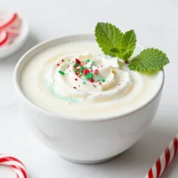 - 4 cups eggnog (store-bought or homemade) - 1 cup peppermint-flavored syrup - 2 cups milk (whole or almond) - 1 teaspoon vanilla extract - 1 teaspoon peppermint extract - Crushed peppermint candies (for garnish) - Whipped cream (for serving) - Fresh mint leaves (for garnish) To make peppermint eggnog punch, you need simple ingredients. First, we start with eggnog. You can use store-bought eggnog or make it at home if you prefer. Next, add peppermint-flavored syrup. This syrup gives our punch a sweet minty flavor. For the creaminess, we use milk. You can choose whole milk or almond milk based on your taste. The vanilla and peppermint extracts add depth to the flavor. These extracts are key for a rich and balanced taste. Garnishing is fun! Crushed peppermint candies add color and crunch. Whipped cream on top makes it festive and creamy. Finally, fresh mint leaves add a nice touch of green and a hint of freshness to each glass. Gather these ingredients, and you're ready to create a delightful drink that will impress your guests. Enjoy crafting this festive punch! {{ingredient_image_1}} - In a large punch bowl, combine 4 cups of eggnog, 1 cup of peppermint-flavored syrup, and 2 cups of milk. - Stir well until all the ingredients mix together nicely. - Next, add 1 teaspoon of vanilla extract and 1 teaspoon of peppermint extract. Stir gently to blend the flavors. - Chill the mixture in the refrigerator for at least 30 minutes. This helps the flavors meld and taste even better. - Once chilled, give the punch a good stir. - Ladle the punch into individual glasses. - Top each glass with a generous dollop of whipped cream. - For a festive touch, garnish with crushed peppermint candies and a fresh mint leaf. This punch will surely add joy to any holiday gathering! - Ensure all ingredients are well integrated. This helps create a smooth texture. - Use chilled ingredients for best results. Cold eggnog and milk keep the punch refreshing. When mixing, stir gently to maintain the airiness. I like to use a large spoon. This makes it easy to blend everything well. If you use warm ingredients, your punch may separate. Keeping everything cold makes it creamy and tasty. - Pair with holiday cookies or pastries. The sweet treats enhance the punch's flavor. - Use festive glasses for presentation. Pretty glasses make the drink more fun. I love to serve this punch in clear glasses. You can see the whipped cream and colorful candies. It adds to the party vibe. For a special touch, add a candy cane to each glass. This looks great and gives a peppermint twist! Pro Tips Use Quality Eggnog: For the best flavor, choose high-quality eggnog, whether store-bought or homemade, as it forms the base of your punch. Chill Before Serving: Allow the punch to chill for at least 30 minutes before serving to enhance the flavors and provide a refreshing drink. Experiment with Milk: Feel free to substitute whole milk with almond or oat milk for a dairy-free option that still tastes delicious. Garnish Creatively: Use a mix of crushed peppermint candies and fresh mint leaves to create a visually appealing and festive presentation. {{image_2}} You can easily change the flavor of your punch. If you want an adult version, try adding spiced rum or vodka. Just mix 1 to 1.5 cups of your chosen spirit into the punch. This will give it a nice kick. If you prefer a non-alcoholic drink, stick with the original recipe. Another way to customize is to swap almond milk for other non-dairy options. You might choose oat milk or coconut milk. Both can add a unique taste that pairs well with peppermint. They also keep the drink creamy and delicious. For those who follow a vegan diet, you can find vegan eggnog in stores. This kind is made without eggs or dairy. It tastes great and works perfectly in this recipe. Just check the label to ensure it fits your needs. If you are lactose intolerant, use lactose-free eggnog. This option allows you to enjoy the same great taste without any issues. You can also make your own eggnog with almond milk, coconut cream, and your favorite sweetener. Adjust the recipe to suit your taste. Store leftover punch in a clean pitcher. Cover it well with plastic wrap or a lid. This keeps the punch fresh for up to three days. The flavors will stay nice, but the mint may lose some of its crunch. You can add fresh mint or crushed candies again before serving. Can you freeze eggnog punch? Yes, you can freeze it. However, the texture may change when you thaw it. The creaminess might not be the same. Use an airtight container to freeze the punch. Leave some space for expansion as it freezes. Tips for thawing and serving after freezing: - Thaw in the fridge overnight for best results. - Stir well after thawing to mix any separated ingredients. - Serve chilled and add fresh toppings like whipped cream and mint. This will help bring back the festive feel. Eggnog is a creamy drink made with milk, cream, sugar, and eggs. It is often spiced with nutmeg or cinnamon. Many people enjoy it during the holiday season. You can find it in stores or make it at home. Yes, you can make this punch ahead of time. Just prepare it and chill it in the fridge. The flavors will blend well after a few hours. Serve it when you are ready for your guests. The punch can last up to three days in the fridge. Keep it in a sealed container to maintain its freshness. Stir it before serving to mix the flavors again. Peppermint extract adds a nice minty flavor. However, it is not necessary if you prefer a milder taste. You can skip it or use more peppermint syrup instead. Absolutely! This recipe is already non-alcoholic. It is perfect for all ages. Just enjoy the rich flavors without any alcohol added. This article covers how to make a creamy peppermint eggnog punch. You learned about the needed ingredients and the easy steps to prepare it. We discussed tips for mixing and serving that enhance flavor. You also saw variations for adults and non-dairy options. In conclusion, this festive drink is perfect for holiday gatherings. With simple steps and fun tweaks, you can impress your guests. Enjoy this delicious treat that brightens any celebration!