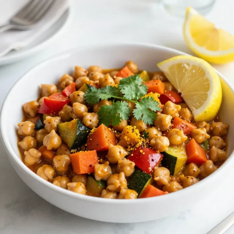 For a great Slow Cooker Moroccan Chickpea Stew, you need these key items: - 2 cans (15 oz each) chickpeas, drained and rinsed - 1 medium onion, chopped - 3 cloves garlic, minced - 2 medium carrots, diced - 1 red bell pepper, diced - 1 zucchini, diced - 1 can (14 oz) diced tomatoes - 1 cup vegetable broth - 1 tablespoon olive oil These ingredients create a rich, hearty base. The chickpeas add protein, while the veggies bring color and flavor. Spices make this dish special. Here’s what you’ll need: - 2 teaspoons ground cumin - 2 teaspoons ground coriander - 1 teaspoon ground cinnamon - 1 teaspoon ground turmeric - 1/2 teaspoon cayenne pepper (adjust to taste) - Salt and pepper to taste These spices give the stew a warm, aromatic profile. They blend well and create a cozy flavor. Garnishes add a fresh touch. Consider these: - Fresh cilantro, for garnish - Lemon wedges, for serving Cilantro adds brightness, while lemon juice enhances the dish's flavors. Both make each bite exciting. {{ingredient_image_1}} Start by gathering your veggies. You need a medium onion, three cloves of garlic, two carrots, a red bell pepper, and a zucchini. Chop the onion and carrots into small pieces. Dice the bell pepper and zucchini into bite-sized cubes. This makes the stew easy to eat. Rinse two cans of chickpeas and set them aside. You want all the veggies ready before cooking. Heat one tablespoon of olive oil in a skillet over medium heat. Add the chopped onion and cook until it turns soft and clear, about five minutes. Next, stir in three minced garlic cloves and your spices: two teaspoons of ground cumin, two teaspoons of ground coriander, one teaspoon of ground cinnamon, one teaspoon of ground turmeric, and half a teaspoon of cayenne pepper. Stir this mix for one minute. This step brings out all the flavors. You’ll smell the spices as they cook. Transfer the sautéed onion and spice mix to the slow cooker. Add the chickpeas, diced carrots, bell pepper, zucchini, and one can of diced tomatoes. Pour in one cup of vegetable broth. Season with salt and pepper to taste. Stir everything well. Cover the slow cooker and set it to low heat for six to eight hours or high heat for three to four hours. About thirty minutes before serving, taste the stew and adjust the seasoning if needed. Serve it warm, topped with fresh cilantro and lemon wedges. To boost the taste, use fresh herbs. Add chopped cilantro at the end. You can also toss in some lemon zest for brightness. If you want a richer stew, add a splash of balsamic vinegar. This adds depth and a bit of sweetness. Don't forget to taste as you go. Adjust salt and spice to suit your palate. This stew is already vegetarian and can easily be made vegan. Just make sure your vegetable broth is free of animal products. You can also add a plant-based yogurt on top for creaminess. It pairs well with the spices and adds a nice touch. Cooking time is key for a great stew. On low, it takes 6-8 hours. If you’re in a hurry, the high setting is 3-4 hours. I find it best to check the stew about 30 minutes before serving. This is when you can adjust the seasoning. Each slow cooker may cook a bit differently, so trust your instincts. Pro Tips Prep Ahead: Chop your vegetables the night before to save time in the morning. Store them in an airtight container in the refrigerator for maximum freshness. Flavor Boost: For an extra depth of flavor, consider adding a splash of balsamic vinegar or a tablespoon of honey just before serving. Texture Variation: If you prefer a creamier stew, use an immersion blender to blend a portion of the stew before serving, giving it a smoother consistency. Storage Tips: This stew keeps well in the fridge for up to 5 days and freezes beautifully, making it perfect for meal prep! {{image_2}} You can make this stew heartier by adding protein. Consider adding cooked chicken or turkey for a meaty twist. Tofu also works well for a plant-based option. Just cube it and stir it in during the last hour of cooking. If you prefer seafood, shrimp can be a fun addition. Add them about 30 minutes before serving to keep them tender. Feel free to swap in different vegetables based on your taste. Sweet potatoes add a nice sweetness and texture. Cauliflower or broccoli can boost the nutrition and flavor. Just chop them into bite-sized pieces. You can also add leafy greens like spinach or kale. Stir them in during the last 15 minutes of cooking for a vibrant touch. The cayenne pepper adds a nice kick, but you can adjust it to your liking. If you want a milder stew, reduce the cayenne or leave it out. If you love heat, consider adding a chopped jalapeño or a dash of hot sauce. Always taste as you go to find the perfect balance for your palate. After you enjoy your Slow Cooker Moroccan Chickpea Stew, you might have some leftovers. Let the stew cool down first. Then, transfer it to an airtight container. This helps keep it fresh. Store the container in the fridge. It should stay good for up to five days. To reheat the stew, you can use a pot on the stove. Pour the stew into the pot and heat over medium heat. Stir often to warm it evenly. You can also use the microwave. Put the stew in a microwave-safe bowl. Cover it loosely and heat for two minutes. Stir and check if it's hot. Heat longer if needed. You can freeze the stew for later use. Use a freezer-safe container or a freezer bag. Leave some space at the top since liquids expand when frozen. Label the container with the date. The stew can last up to three months in the freezer. When you're ready to eat, let it thaw overnight in the fridge before reheating. It takes about 6 to 8 hours on low heat. If you use high heat, it takes 3 to 4 hours. Slow cooking lets the flavors mix well. You can set it up in the morning and enjoy it later. Yes, you can use dried chickpeas. Soak them overnight in water. After soaking, cook them for about 1 hour before adding them to the slow cooker. This helps them soften and blend into the stew. This stew pairs well with rice or couscous. You can also enjoy it with crusty bread. A fresh salad or yogurt on the side adds a nice touch. Lemon wedges make it bright and tasty. Absolutely! You can make the stew a day or two ahead. Store it in the fridge. The flavors deepen as it sits. Just reheat it before serving, and it will taste great. Yes, this recipe is gluten-free. All the ingredients are naturally gluten-free. If you serve it with rice or gluten-free bread, it remains safe for those with gluten issues. Enjoy this wholesome dish without worry! This article covered all you need for a great Moroccan chickpea stew. We explored key ingredients and optional spices that add flavor. You learned the step-by-step cooking process, plus tips for enhancing taste and making it vegan. We also discussed variations, storage, and common questions. With these insights, you can now create your own stew. Enjoy making new meals that warm your home and heart. Dive in and enjoy the journey!