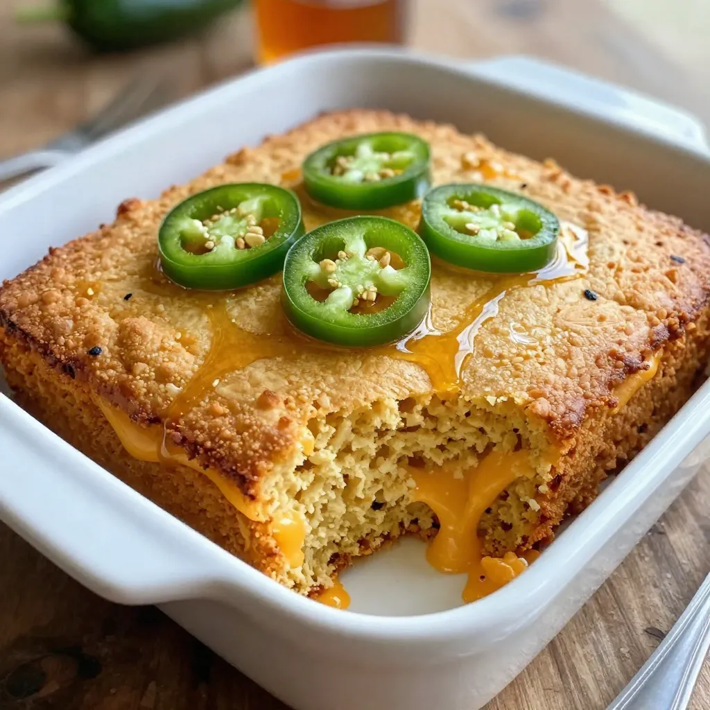 - 1 cup cornmeal - 1 cup all-purpose flour - 1/4 cup granulated sugar - 1 tablespoon baking powder - 1/2 teaspoon salt - 1 cup buttermilk - 1/4 cup honey - 2 large eggs - 1/4 cup unsalted butter, melted - 1-2 fresh jalapeños, finely chopped (seeds removed for less heat) - 1/2 cup shredded cheddar cheese (optional) When measuring, be precise for best results. You can swap all-purpose flour with gluten-free flour. If you want less sugar, try using only 2 tablespoons. For a richer flavor, substitute buttermilk with whole milk or yogurt mixed with a bit of vinegar. The jalapeños can be replaced with mild peppers if you want less heat. Pick jalapeños that are firm and glossy. Look for vibrant green color. Avoid any with soft spots or wrinkles. Fresh jalapeños have a nice, spicy aroma and should feel heavy for their size. If you want more heat, choose smaller peppers; larger ones tend to be milder. {{ingredient_image_1}} Start by preheating your oven to 400°F (200°C). This step is key for getting the cornbread nice and fluffy. While the oven heats, grab an 8-inch square baking dish or a cast-iron skillet. Grease it with butter to keep the cornbread from sticking. In a large mixing bowl, combine the following dry ingredients: - 1 cup cornmeal - 1 cup all-purpose flour - 1/4 cup granulated sugar - 1 tablespoon baking powder - 1/2 teaspoon salt Whisk these together until they blend well. This ensures a uniform cornbread texture. In another bowl, whisk together these wet ingredients: - 1 cup buttermilk - 1/4 cup honey - 2 large eggs - 1/4 cup unsalted butter, melted Mix until smooth. The buttermilk adds tang, while honey gives sweetness. Gently fold in: - 1-2 fresh jalapeños, finely chopped (remove seeds for less heat) - 1/2 cup shredded cheddar cheese (optional) Mix just enough to combine. This adds flavor and a lovely creaminess. Pour the batter into your prepared dish or skillet. Spread it evenly using a spatula. Bake for 20-25 minutes. Check for doneness by inserting a toothpick into the center. If it comes out clean, your cornbread is ready! Let it cool for a few minutes before slicing. Enjoy this sweet and spicy delight warm! To get the best texture, mix the dry and wet ingredients separately. This method helps keep your cornbread light and fluffy. Mix until just combined—lumps are okay. Overmixing can make it dense. You want a nice, tender bite. The jalapeños add a fresh kick, so chop them finely. Removing the seeds helps reduce heat. Use unsalted butter; it gives a rich flavor without too much salt. Serve your cornbread warm. A drizzle of honey on top enhances its sweetness. You can slice it into squares or triangles for a fun look. Pair it with chili or soup for a hearty meal. I also love serving it with a side of butter. The creamy texture adds a nice touch. For a twist, try it with barbecue dishes. Want more sweetness? Add an extra tablespoon of honey to the batter. This gives a lovely glaze on top. If you like it spicy, add more jalapeños or a sprinkle of cayenne pepper. You can also serve a spicy honey drizzle on the side. This gives a fun way to control the heat. Adjust based on your taste for a perfect bite! Pro Tips Use Fresh Jalapeños: Fresh jalapeños provide a vibrant flavor. Adjust the amount according to your heat preference. Check for Doneness: Insert a toothpick into the center of the cornbread; it should come out clean when done. Let it Cool: Allow the cornbread to cool for a few minutes before slicing to maintain its structure. Serve with Extras: Drizzle with extra honey or serve with butter for added richness and flavor. {{image_2}} You can play with flavors in this recipe. Add fresh corn for sweetness and texture. Diced bell peppers offer a nice crunch. You can also mix in cooked bacon for a savory touch. This adds depth and richness. Try using maple syrup instead of honey for a different sweet note. Each twist gives you a new experience. If you need a gluten-free version, swap the all-purpose flour for a gluten-free blend. Look for one that has a good mix of grains. Almond flour or corn flour works well, too. Just keep in mind that the texture may change a bit. It may be denser or crumbly, but still so tasty. Cheese makes everything better! You can use pepper jack for extra heat. Feta cheese brings a tangy flavor that pairs well with jalapeños. You can also add herbs like chives or thyme for a fresh kick. Nuts like walnuts or pecans add a delightful crunch. Mix and match your favorites to create a unique cornbread. To keep your Jalapeño Honey Cornbread fresh, store it in an airtight container. Let the cornbread cool completely before sealing it. This helps prevent moisture buildup. If you have a lot left, slice it for easy access later. You can keep it at room temperature for up to two days. For longer storage, place it in the fridge where it can last for about a week. When you're ready to enjoy leftovers, reheating is simple. The microwave is quick and easy. Wrap a piece of cornbread in a damp paper towel. Heat it for about 20-30 seconds. You can also use an oven for a crispy texture. Preheat the oven to 350°F (175°C). Place the cornbread on a baking sheet and warm it for about 10 minutes. This keeps the flavors fresh and delicious. Freezing your Jalapeño Honey Cornbread is a great option for meal prep. Wrap each slice tightly in plastic wrap or aluminum foil. Then, place them in a freezer-safe bag. Make sure to remove as much air as possible. It can stay in the freezer for up to three months. When you're ready to eat, thaw it in the fridge overnight before reheating. Enjoy that sweet and spicy delight whenever you want! Yes, you can use regular milk. Buttermilk gives a nice tang and moisture. If you use regular milk, add a tablespoon of vinegar or lemon juice. This makes it more like buttermilk. To adjust the heat, change the amount of jalapeños. For mild heat, use one jalapeño. For more heat, add two or more. You can also leave the seeds in for extra spice. This cornbread pairs well with chili, soup, or a fresh salad. You can also serve it with butter or extra honey on top. It complements savory dishes nicely. Leftovers last about 3 to 4 days in the fridge. Store them in an airtight container. This keeps them fresh and tasty for later meals. Yes, you can make it in advance. Bake it, let it cool, and store it in the fridge. Warm it up before serving for the best taste. We covered the key elements of making Jalapeño Honey Cornbread. You learned about ingredient choices, measurements, and how to pick fresh jalapeños. I shared step-by-step baking instructions and my best tips for great texture and flavor. We also explored fun variations and how to store your cornbread for later. Now, enjoy experimenting in your kitchen! With this knowledge, you can create a tasty dish that everyone will love. Happy baking!