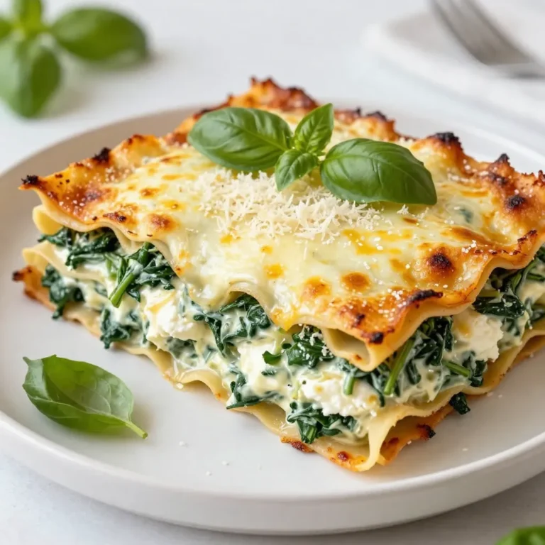 To make Creamy Spinach Alfredo Lasagna, you'll need these items: - 9 lasagna noodles - 2 cups fresh spinach, roughly chopped - 2 cups ricotta cheese - 2 cups Alfredo sauce (store-bought or homemade) - 1 cup shredded mozzarella cheese - 1/2 cup grated Parmesan cheese - 2 cloves garlic, minced - 1 tablespoon olive oil - Salt and pepper to taste - 1/4 teaspoon nutmeg (optional) - Fresh basil leaves for garnish (optional) You can swap some ingredients if needed. For instance: - Use no-boil lasagna noodles instead of regular ones for easy prep. - Try cottage cheese in place of ricotta for a lighter option. - If you don't have Alfredo sauce, a white sauce works well. - Any cheese can be used if you want different flavors, like gouda or cheddar. Fresh ingredients often taste better but can take more time to prepare. Fresh spinach gives a nice crunch and bright flavor. Store-bought Alfredo sauce saves time and works well too. If you have extra time, making your own sauce can enhance the taste. Use fresh garlic for a stronger flavor. Always check expiration dates on store-bought items to ensure freshness. {{ingredient_image_1}} Start by cooking the lasagna noodles. Boil water in a large pot. Add the noodles and cook them based on the package directions. When they are done, drain them well. Set them aside to cool. This step makes the noodles easy to handle later. Now, let’s make the spinach mix. Heat one tablespoon of olive oil in a large skillet over medium heat. Add two minced garlic cloves and stir for about one minute. Then, toss in the chopped spinach. Cook it until it wilts, which takes about two to three minutes. Season the mix with salt, pepper, and nutmeg if you like. Take it off the heat and let it cool a bit. This is the fun part! Grab a baking dish and spread some Alfredo sauce on the bottom. Lay down three noodles on top. Then, spoon half of the spinach-ricotta mix over them. Sprinkle a third of the mozzarella cheese on top. Repeat this step: add more Alfredo sauce, three more noodles, the rest of the spinach-ricotta mix, and another third of mozzarella. For the final layer, place the last three noodles, then cover them with the remaining Alfredo sauce. Finish by sprinkling the rest of the mozzarella and Parmesan cheese. Cover the dish with aluminum foil and bake it for 25 to 30 minutes. After that, remove the foil and bake for another 10 to 15 minutes until the cheese is golden and bubbly. Let your lasagna rest for about 10 minutes before serving. Enjoy! To get that perfect bake, pay attention to your oven. Preheat it to 375°F (190°C) before you start. This helps the cheese melt just right. Cover your dish with foil for the first part of baking. This keeps the cheese from burning. After 25 to 30 minutes, remove the foil. Let the top brown for another 10 to 15 minutes. Trust me, golden cheese makes the dish shine! For the best cheese melt, use fresh mozzarella. It melts beautifully and adds great flavor. When layering, sprinkle it evenly across each layer. This helps with even melting. Grate your Parmesan cheese instead of using pre-grated. Freshly grated cheese melts more smoothly and tastes better. Make sure to add cheese on top right before baking for a nice crust. If you want to save time, cook your noodles a day ahead. Store them in a bit of olive oil to prevent sticking. You can also prepare the spinach-ricotta mix in advance. Just keep it in the fridge until you're ready to layer. Assembling the lasagna can be a fun task, especially with friends or family. This way, you’ll have a delicious meal ready in no time! Pro Tips Layering Matters: Ensure even distribution of the spinach-ricotta mixture and cheese in each layer for a balanced flavor in every bite. Enhance Flavor: Adding a pinch of red pepper flakes to the Alfredo sauce can give your lasagna a subtle kick. Rest Before Serving: Allowing the lasagna to rest for at least 10 minutes before slicing helps it set, making it easier to cut and serve. Storage Tips: This lasagna can be made ahead of time and stored in the fridge for up to 2 days or frozen for up to 3 months. Just reheat before serving! {{image_2}} You can make this lasagna dairy-free. Use cashew cream instead of ricotta cheese. Blend soaked cashews with lemon juice and salt for a smooth texture. Replace Alfredo sauce with a dairy-free version. Many brands offer great options. You might also try a homemade sauce using coconut milk or almond milk. These swaps keep the dish creamy and rich. If you want to add protein, consider cooked chicken or turkey. Shred or dice the meat and mix it with the spinach-ricotta filling. Ground beef or sausage also work well. Cook the meat first, then layer it in between the lasagna noodles. These options make the dish heartier and more filling. Feel free to swap out the spinach for other veggies. Fresh kale is a great choice and adds texture. You could also use mushrooms for an earthy flavor. Zucchini slices or roasted bell peppers can add color and taste. Just ensure to cook these veggies first to reduce excess moisture. Store leftover Creamy Spinach Alfredo Lasagna in an airtight container. Let it cool to room temperature first. You can keep it in the fridge for up to four days. If you want to enjoy it later, freezing is a great option. To reheat, you can use the oven or microwave. If you use the oven, preheat to 350°F (175°C). Cover the lasagna with foil to keep it moist. Bake for about 20-25 minutes until hot. If using the microwave, place a slice on a microwave-safe plate. Heat in 30-second bursts until warmed through. To freeze, cut the lasagna into portions. Wrap each piece tightly in plastic wrap, then place in a freezer-safe bag. It can last for up to three months in the freezer. When you’re ready to eat, thaw in the fridge overnight before reheating. Enjoy your lasagna whenever you like! Yes, you can make this lasagna ahead of time. Prepare the layers and assemble it in the dish. Cover it tightly with plastic wrap or foil. You can store it in the fridge for up to two days. When ready to bake, just pop it in the oven. If it's cold from the fridge, it may need a few extra minutes in the oven. Creamy Spinach Alfredo Lasagna pairs well with many side dishes. Here are some tasty options: - A fresh garden salad for crunch - Garlic bread for dipping - Roasted vegetables for extra flavor - A light soup to start the meal These sides balance the richness of the lasagna and add variety to your dinner. Making homemade Alfredo sauce is easy and quick. Here’s a simple recipe: - Ingredients: - 1 cup heavy cream - 1/2 cup butter - 1 cup grated Parmesan cheese - 2 cloves garlic, minced - Salt and pepper to taste - Instructions: 1. In a pan, melt the butter over medium heat. 2. Add minced garlic and sauté for 1 minute. 3. Pour in the heavy cream and bring to a simmer. 4. Gradually whisk in the Parmesan cheese until smooth. 5. Season with salt and pepper to taste. This sauce is creamy and rich, perfect for your lasagna! This blog post covered how to make a tasty Creamy Spinach Alfredo Lasagna. You learned about the ingredients, including fresh choices and substitutes. The step-by-step instructions made cooking easy, while tips helped you achieve the perfect bake. We explored delicious variations, plus storage and reheating methods. In the end, this dish is simple and fun to make. It will impress your family and friends. Enjoy creating your own creamy lasagna masterpiece!