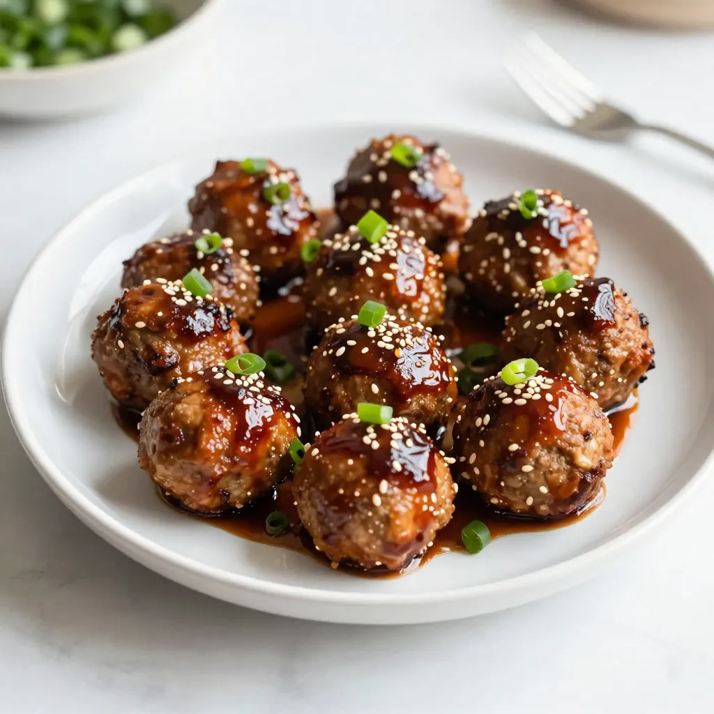 To make sweet chili turkey meatballs, you need these key items: - 1 lb ground turkey - 1/2 cup breadcrumbs - 1/4 cup grated Parmesan cheese - 1/4 cup finely chopped green onions - 1 egg - 2 tablespoons sweet chili sauce - 1 tablespoon soy sauce - 1 teaspoon garlic powder - 1/2 teaspoon ginger powder - Salt and pepper to taste - 1 tablespoon olive oil (for frying) - Extra sweet chili sauce for serving These ingredients work together to create a tasty and moist meatball. You can make your meatballs even better by adding: - Red pepper flakes for heat - Fresh herbs like cilantro or basil for freshness - Chopped bell peppers for crunch These extra ingredients can enhance the taste and texture of your dish. If you lack some ingredients, here are alternatives: - Use ground chicken instead of turkey for a different flavor. - Swap breadcrumbs with crushed crackers or oats for texture. - If you don’t have Parmesan, try another cheese like mozzarella. These substitutions can still give you great meatballs while using what you have at home. {{ingredient_image_1}} To make the meatball mixture, start with a large bowl. Add 1 lb of ground turkey. Next, pour in 1/2 cup of breadcrumbs. Then, add 1/4 cup of grated Parmesan cheese. Toss in 1/4 cup of finely chopped green onions. Crack in 1 egg to bind everything together. Stir in 2 tablespoons of sweet chili sauce and 1 tablespoon of soy sauce. For flavor, sprinkle in 1 teaspoon of garlic powder and 1/2 teaspoon of ginger powder. Finally, season with salt and pepper to taste. Mix gently until combined. Be careful not to overmix; this keeps the meatballs tender. Now, let’s cook the meatballs. First, heat a large skillet over medium heat. Add 1 tablespoon of olive oil to the pan. While the oil heats, shape the meat mixture into small balls, about 1 inch wide. Carefully place the meatballs in the skillet. Make sure to leave space between them to cook evenly. Cook for about 6-8 minutes. Turn the meatballs often to achieve a golden-brown color all around. Use a meat thermometer to check the internal temperature. It should reach 165°F to ensure they are fully cooked. Once the meatballs are golden brown, remove them from the skillet. Place them on a paper towel to absorb any extra oil. Let them rest for a few minutes. This step allows the juices to settle. For serving, drizzle extra sweet chili sauce over the meatballs. You can also serve the sauce on the side for dipping. Arrange the meatballs on a plate or a wooden board. Garnish with extra chopped green onions and sesame seeds for a nice touch. Enjoy your tasty creation! When making meatballs, avoid overmixing. Mixing too much makes them tough. Keep your ingredients combined but gentle. Also, don’t skip the breadcrumbs. They help hold the meatballs together. If you forget them, your meatballs may fall apart. Another mistake is not seasoning enough. Salt and pepper are key for flavor. Taste the mixture before cooking. Adjust the seasonings if needed. Lastly, don’t overcrowd the skillet. Give each meatball space. This ensures they cook evenly and brown nicely. Ground turkey can be dry, so we need to keep it moist. Adding egg helps bind the mixture while adding moisture. Sweet chili sauce also brings flavor and moisture. Use it generously in your mix. You can also add finely chopped vegetables. Green onions add a fresh taste. For extra moisture, try grated zucchini or bell peppers. They blend well and add nutrients. Make sure to squeeze out excess water if you add these veggies. This keeps the meatball texture just right. Frying meatballs is key to getting that golden crust. Start with a hot skillet. Preheat it before adding olive oil. This helps your meatballs cook faster and brown better. When placing meatballs in the skillet, do it gently. Use a spatula to avoid splashing hot oil. Cook them for about 6-8 minutes. Turn them often for even cooking. If they stick, let them cook a bit longer before turning. Finally, let the meatballs rest on a paper towel after frying. This drains excess oil and keeps them light. Enjoy them warm, topped with extra sweet chili sauce for a burst of flavor! Pro Tips Chill the Mixture: Refrigerate the meatball mixture for at least 30 minutes before cooking. This helps the flavors meld and makes the meatballs easier to shape. Use a Cookie Scoop: For evenly sized meatballs, use a small cookie scoop to portion out the mixture. This ensures they cook uniformly. Don’t Overcrowd the Pan: When cooking the meatballs, make sure to leave enough space between them in the skillet. Overcrowding can lead to steaming instead of browning. Check Doneness: Use a meat thermometer to ensure the meatballs reach an internal temperature of 165°F for safety and perfect texture. {{image_2}} Want to add some fire to your sweet chili turkey meatballs? You can do this easily! Mix in some red pepper flakes or diced jalapeños. Just a pinch can make a big difference. If you love heat, go for a higher amount. You can also use spicy chili sauce instead of regular sweet chili sauce. This adds a nice kick and keeps the flavor fun! If you want a lighter meal, swap the ground turkey for lean ground chicken. This change keeps it tasty but cuts down on fat. You can also use whole wheat breadcrumbs instead of regular ones. They add fiber and nutrients without losing texture. Using low-fat cheese can help reduce calories too. You still get that nice cheesy flavor without the guilt! Sauces can change your meatballs completely. Instead of just sweet chili sauce, try a mix of soy sauce and honey for a sweet-savory glaze. You can also use teriyaki sauce for a fun twist. For a fresh taste, drizzle with lime juice or sprinkle with fresh herbs. Each option adds a new layer of flavor. Play around with different sauces to find your favorite! To keep your sweet chili turkey meatballs fresh, start by letting them cool. Place them in an airtight container. Refrigerate them within two hours of cooking. Stored this way, they last about three to four days. Label the container with the date for easy tracking. You can freeze your meatballs for later meals. First, let them cool completely. Arrange them in a single layer on a baking sheet. Freeze for one to two hours until firm. Then, transfer them to a freezer bag or container. They can last up to three months in the freezer. When you’re ready to use them, just thaw and reheat. To reheat, you have a few options. The oven works well for keeping them crispy. Preheat the oven to 350°F. Place the meatballs on a baking sheet and heat for about 15 minutes. You can also microwave them. Place meatballs on a plate and cover them with a damp paper towel. Heat for one to two minutes. Check for warmth before serving. Yes, you can use ground chicken. Ground chicken has a similar texture and flavor. It works well in this recipe. Just follow the same steps for mixing and cooking. Your meatballs will still taste great! To check if the meatballs are done, use a meat thermometer. The internal temperature should reach 165°F. If you don't have a thermometer, cut one meatball in half. The meat should be no longer pink inside. This ensures they are safe to eat. Sweet chili turkey meatballs pair well with many sides. Here are some tasty options: - Steamed rice - Noodles - Fresh vegetables - A simple salad - A dipping sauce on the side These sides add flavor and balance to the meal. Enjoy mixing and matching! This blog post covered everything you need for sweet chili turkey meatballs. We explored key ingredients and their options to boost flavor. You learned step-by-step instructions for preparation, cooking, and serving. Tips on avoiding common mistakes and ensuring moisture were highlighted. Variations introduced new flavors, while storage tips ensured freshness. In the end, you now have the tools to create delicious meatballs. Experiment with the ingredients and methods to find what you love. Enjoy your cooking!