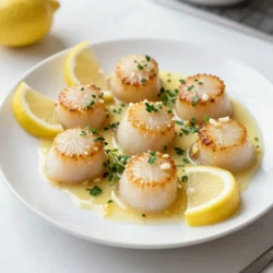 - 1 pound large sea scallops, patted dry - 4 tablespoons unsalted butter - 3 cloves garlic, minced - Zest of 1 large lemon - 2 tablespoons fresh lemon juice - 1 tablespoon fresh parsley, chopped - Salt and pepper to taste - Lemon wedges for serving Fresh ingredients make this dish shine. Use large sea scallops for the best flavor. Look for scallops that are firm and smell like the ocean. Fresh garlic brings out a great taste in this recipe. Fresh lemon juice adds a bright kick. Always choose fresh herbs, like parsley, for a burst of color and flavor. You can make this dish your own. Add red pepper flakes for some heat. A splash of white wine can enhance the sauce. Try adding capers for a briny touch. If you love cheese, sprinkle some Parmesan on top before serving. These add-ins can create new flavor profiles that keep things exciting. {{ingredient_image_1}} Start by drying your scallops. Use paper towels to pat them dry. This step is key for a crisp sear. Season both sides with salt and pepper. This simple seasoning enhances their flavor. Set them aside while you heat the pan. Grab a large skillet and place it on the stove. Add 2 tablespoons of unsalted butter to the pan. Turn the heat to medium-high. Wait until the butter melts and starts to sizzle. Do not let it brown. Carefully add the scallops to the hot pan. Place them in a single layer. Avoid overcrowding them. Let them sear for 2-3 minutes. You want a golden crust on the bottom. Now, gently flip the scallops. Add minced garlic, lemon zest, and the remaining butter. Let them cook for another 2-3 minutes. Use a spoon to baste the scallops with the melted butter. Just before you finish, squeeze fresh lemon juice over them. Toss them lightly in the pan. Finally, sprinkle with chopped parsley. Serve them right away, drizzled with the buttery sauce. Enjoy with lemon wedges on the side for extra zest. To get that golden crust, start with dry scallops. Pat them well with paper towels. This step helps remove moisture. Next, heat your pan until it's hot. Use medium-high heat and add butter. Wait until the butter gets foamy but not brown. Then, gently place the scallops in the pan. Avoid crowding them; they need space to sear. Cook for 2-3 minutes without moving them. Flip and sear the other side for the same time. The result will be a nice, crisp edge. To make the sauce extra creamy, use more butter. After flipping the scallops, add two tablespoons of butter. It helps create a rich sauce. You can stir in a splash of cream if you like. This will add a silky touch. The garlic and lemon will blend well, giving you great flavor. For an extra kick, add a bit of lemon zest at the end. This enhances the taste and makes it pop. One common mistake is cooking scallops over high heat. This can lead to burnt edges and raw centers. Always use medium-high heat for the best results. Another mistake is not patting the scallops dry. If they are wet, they will steam instead of sear. Avoid adding too many scallops to the pan. If they touch, they won't sear well. Lastly, remember to season them with salt and pepper. This simple step boosts the flavor significantly. Pro Tips Dry Scallops for a Perfect Sear: Make sure to thoroughly pat the scallops dry before cooking. Moisture will hinder the searing process and prevent a golden crust from forming. Use High-Quality Butter: Opt for unsalted, high-quality butter to enhance the flavor of the dish. It will make a significant difference in the richness of the garlic sauce. Don’t Overcrowd the Pan: Cook the scallops in batches if necessary. Overcrowding can cause them to steam instead of sear, resulting in a less desirable texture. Fresh Ingredients Matter: Use fresh lemon juice and zest, along with fresh parsley, to brighten the dish. Fresh ingredients will elevate the overall flavor and presentation. {{image_2}} You can enhance scallops with fresh herbs. Try using dill, chives, or basil. Each herb brings a unique flavor. Dill adds a hint of freshness. Chives offer a mild onion taste. Basil gives it a sweet, aromatic touch. Feel free to experiment and find your favorite mix. If you like heat, add some spice. A pinch of red pepper flakes works well. Mix them in with the garlic and lemon. This adds a nice kick. You can also use a splash of hot sauce for extra flavor. Adjust the spice level to match your taste. Scallops are not the only option. You can swap scallops for shrimp or chicken. Shrimp cooks quickly and pairs well with the same flavors. Chicken gives you a heartier meal. Just adjust cooking times as needed. Both options will taste great with the lemon and garlic. To store leftover scallops, cool them first. Place them in an airtight container. Seal it tightly to keep out air. Store the container in the fridge. They will stay fresh for up to two days. Make sure to label the container with the date. This helps you track freshness. When you are ready to reheat the scallops, do so gently. The best way to reheat them is in a pan. Add a little butter to the pan over low heat. Once the butter melts, add the scallops. Heat for about 2-3 minutes. Turn them carefully to avoid breaking. You can also use the microwave, but this may make them rubbery. If you use a microwave, heat in short bursts. You can freeze scallops if you have more than you need. Place them in a freezer-safe bag. Remove as much air as possible before sealing. Label the bag with the date. Scallops can be frozen for up to three months. When you are ready to use them, thaw in the fridge overnight. Avoid refreezing scallops after thawing. This keeps their texture and flavor intact. You can serve buttery lemon garlic scallops with many tasty sides. They pair well with creamy risotto or fluffy mashed potatoes. A fresh green salad adds a nice crunch. You might also try roasted asparagus or sautéed spinach for a healthy touch. For some extra flavor, serve with garlic bread or crusty baguette. These sides balance the rich scallops perfectly. Yes, you can use frozen scallops. Just remember to thaw them first. Place them in the fridge overnight or run them under cold water for faster thawing. Pat them dry before cooking. This helps achieve a good sear and keeps them juicy. Cooking frozen scallops may take a bit longer, so watch them closely. You can tell when scallops are done by their color and texture. Properly cooked scallops should be opaque and firm, not translucent. They should have a nice golden crust on the outside. Cook them for about 2-3 minutes on each side. If they feel springy to the touch, they're cooked just right. Enjoy your dish! This article covered everything you need to know about cooking scallops. We discussed important ingredients, how to prep and cook them, and tips for great results. Remember, using fresh scallops makes a big difference. Don’t skip the optional add-ins for extra flavor. Keep these steps in mind for a tasty meal. With practice, you can master this dish. Enjoy experimenting with different herbs and spice levels. Cooking scallops can be fun and rewarding. Happy cooking!