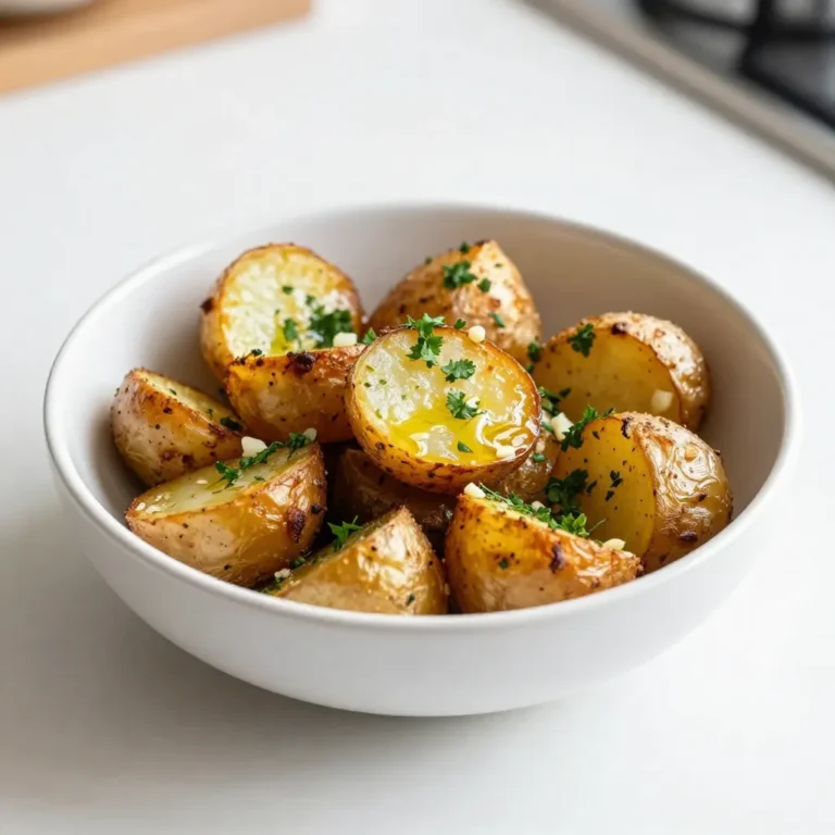 - 2 pounds baby potatoes, halved - 4 tablespoons olive oil - 4 cloves garlic, minced - 2 teaspoons dried thyme - 2 teaspoons dried rosemary - 1 teaspoon smoked paprika - Salt and pepper to taste For this recipe, fresh baby potatoes are the star. They stay tender and cook quickly. I use olive oil for richness. Garlic adds a punch of flavor. Dried thyme and rosemary bring warmth and depth. Smoked paprika gives a nice hint of smokiness. Don't forget salt and pepper; they help all the flavors shine. When you gather your ingredients, make sure to wash the potatoes well. This removes dirt and ensures they roast nicely. If you prefer, you can leave the skins on. The skins add texture and nutrients. This dish is simple yet full of taste. It pairs well with many main dishes, making it a great side. Enjoy preparing this delightful dish! {{ingredient_image_1}} 1. First, preheat your oven to 400°F (200°C). This heat helps the potatoes roast well. 2. Next, grab a large mixing bowl. Make sure it’s big enough for all your potatoes. 1. In the bowl, combine the halved baby potatoes with minced garlic, olive oil, dried thyme, dried rosemary, smoked paprika, salt, and pepper. 2. Toss the potatoes well. You want to ensure they are evenly coated in the mix so every bite is flavorful. 1. Spread the seasoned potatoes out in a single layer on a baking sheet. This step is key for even cooking. 2. Make sure there is space between the potatoes. Crowding them will make them steam instead of roast. 1. After about 30-35 minutes, your potatoes should be golden brown. Take them out and place them on a serving dish. 2. For a pop of color, sprinkle freshly chopped parsley on top. You can also serve them in a cast-iron skillet for a rustic look. Add a few sprigs of fresh herbs for extra flair. Using fresh herbs makes a big difference. Fresh herbs give a bright taste that dried ones can't match. I suggest using fresh parsley for garnish. It adds color and a fresh taste. For the base, olive oil works great. It enhances the potatoes' flavor and helps them crisp up nicely. To get crispy potatoes, space them well on the baking sheet. If they are too close, they will steam, not roast. Turn them halfway through cooking. This helps them brown evenly. Roasting at 400°F (200°C) for 30-35 minutes gives the right texture. You want them golden brown outside and tender inside. Overcrowding the baking sheet is a common mistake. If the potatoes touch, they won’t cook well. They need space to roast properly. Also, watch the oil. Using too much oil can make them greasy. Stick to the 4 tablespoons for the best results. Pro Tips Use Fresh Herbs: Fresh herbs like rosemary and thyme can elevate the flavor profile of your roasted potatoes. Add them in addition to the dried herbs for a vibrant taste. Parboil the Potatoes: For extra crispy potatoes, consider parboiling them for about 10 minutes before roasting. This helps to soften the insides and ensures a crisp exterior. Adjust the Seasoning: Taste your seasoning mixture before tossing it with the potatoes. Adjust the salt and pepper to your preference for a more personalized flavor. Don’t Crowd the Pan: Make sure to spread the potatoes out in a single layer on the baking sheet. Crowding them can lead to steaming instead of roasting, resulting in less crispy potatoes. {{image_2}} You can change the herbs in this recipe. Try fresh basil or cilantro. You can also use oregano or dill. Fresh herbs bring a bright taste. If you use dried herbs, use less. Adjust to your taste. Want to kick up the flavor? Add cheese! Feta or Parmesan works great. You can also try different toppings. For spice lovers, add chili flakes or cayenne pepper. This gives a nice heat. Mix in some lemon zest for a fresh twist. If you want a vegan dish, swap olive oil for avocado oil. You can also use plant-based butter. It gives a rich taste without dairy. Pair these potatoes with roasted veggies or a salad. This keeps your meal colorful and healthy. To keep your roasted potatoes fresh, use airtight containers. First, let them cool to room temperature. Then, transfer them into the containers. This helps prevent moisture loss and keeps the flavor intact. Store them in the fridge for up to three days. For best results, try to eat them within this time. When reheating, you want to keep that crispy texture. The best method is to use an oven. Preheat your oven to 375°F (190°C). Spread the potatoes on a baking sheet. Heat them for about 10-15 minutes. This method helps restore their golden, crispy edges. You can also use an air fryer for a similar effect. Yes, you can freeze roasted potatoes! To do this, let them cool completely. Place them in a single layer on a baking sheet. Freeze until solid, then transfer them to a freezer bag. Remove as much air as possible. They will stay good for up to three months. When ready to eat, thaw them in the fridge overnight, then reheat in the oven. This keeps them tasty and enjoyable. Yes, you can use regular potatoes. However, they will need more time to cook. I recommend cutting them into smaller pieces. This way, they cook faster and get crispy. Baby potatoes have a creamy texture, while regular ones can be starchier. Just keep an eye on them. Check for doneness by poking them with a fork. To get crispy garlic herb roasted potatoes, start with dry potatoes. After washing, pat them dry with a towel. Use enough olive oil; it helps them crisp up. Spread them out on the baking sheet with space between each piece. This allows hot air to circulate, making them crunchy. Turn them halfway through roasting for even crispiness. These potatoes pair well with many main dishes. Try them with roasted chicken or grilled steak. They also go nicely with fish or a veggie stir-fry. Add a fresh salad on the side for a balanced meal. The flavors of garlic and herbs make these potatoes a versatile choice. Yes, you can prepare garlic herb roasted potatoes ahead of time. Cut and season the potatoes, then store them in the fridge. You can keep them for up to 24 hours. When you are ready to cook, just spread them on a baking sheet and roast. If they are cold, you may need to add a few extra minutes to the cooking time. Enjoy them fresh out of the oven! Garlic herb roasted potatoes bring together simple ingredients for a tasty side dish. You learned how to prepare, season, and bake these potatoes for the best flavor. Remember to space them on the baking sheet for even roasting. Avoid overcrowding for a crispy finish. Feel free to try different herbs and toppings to fit your taste. Store any leftovers properly and use the right reheating methods to enjoy them later. With these tips and variations, you can make this dish your own and impress anyone at your table.