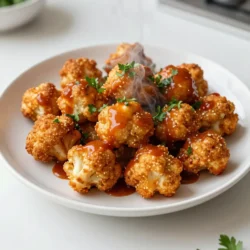 To make these tasty Buffalo Cauliflower Bites, gather these simple ingredients: - 1 large head of cauliflower, cut into bite-sized florets - 1 cup all-purpose flour - 1 cup almond milk (or other plant-based milk) - 1 teaspoon garlic powder - 1 teaspoon paprika - 1/2 teaspoon salt - 1/2 teaspoon black pepper - 1 cup buffalo sauce (store-bought or homemade) - 2 tablespoons olive oil - Fresh parsley or cilantro for garnish These ingredients come together to create a crunchy, spicy treat that everyone will love. You can add your own twist to the dish. Here are some optional ingredients to consider: - Nutritional yeast for a cheesy flavor - Cayenne pepper for extra heat - Fresh lime juice for a zesty kick - Chopped green onions for added freshness Try these options to make your Buffalo Cauliflower Bites unique! Choosing the right buffalo sauce can elevate your bites. Here are some popular brands I recommend: - Frank's RedHot Original - Crystal Hot Sauce - Tapatío Hot Sauce - Homemade buffalo sauce with butter and hot sauce mix Each of these brands brings its own flavor profile to the table. You can pick based on your heat preference! {{ingredient_image_1}} Start by taking one large head of cauliflower. Cut it into bite-sized florets. You want each piece to be about the same size. This helps them cook evenly. Rinse the florets under cold water. Dry them well with a clean towel. Removing excess water is key to making them crispy. In a large bowl, add one cup of all-purpose flour. Then, pour in one cup of almond milk or other plant-based milk. Next, add one teaspoon of garlic powder, one teaspoon of paprika, half a teaspoon of salt, and half a teaspoon of black pepper. Whisk the mix until it becomes smooth. The batter should be thick enough to coat each floret well. If it seems too thin, add a little more flour. Preheat your oven to 450°F (232°C). Line a baking sheet with parchment paper. Dip each cauliflower floret into the batter. Make sure each piece is fully covered. Place them on the baking sheet in a single layer. Bake for 20-25 minutes. Flip them halfway for even cooking. You want them golden brown and crispy. While they bake, mix one cup of buffalo sauce with two tablespoons of olive oil in a bowl. Once the cauliflower is baked, drizzle the buffalo sauce over them. Toss gently to coat. Return them to the oven for another 10 minutes. This helps the sauce caramelize, adding great flavor. Let them cool for a few minutes before serving. Enjoy the tasty bites garnished with fresh parsley or cilantro! To get your cauliflower bites nice and crispy, follow these tips: - Use a thick batter. Mix flour, almond milk, and spices until smooth. The batter should cling well to the florets. - Don’t overcrowd the baking sheet. Give each piece space to cook evenly. This helps them crisp up. - Flip halfway through baking. Turning the bites ensures all sides get golden and crunchy. - Preheat your oven well. A hot oven makes the batter crisp faster. Aim for 450°F (232°C). Making your own buffalo sauce is easy and fun. Here’s a simple way: 1. Combine hot sauce and oil. In a bowl, mix 1 cup of your favorite hot sauce with 2 tablespoons of olive oil. 2. Add flavor. For extra taste, add garlic powder or a splash of vinegar. Adjust to your liking. 3. Mix well. Stir until smooth. This sauce adds heat and flavor to your cauliflower bites. You can take your buffalo cauliflower bites to the next level with these ideas: - Add spices. Experiment with cayenne pepper for extra heat or smoked paprika for a deeper flavor. - Try different coatings. Use panko breadcrumbs for added crunch. Mix them into the batter or sprinkle on top. - Garnish creatively. Fresh herbs like parsley or cilantro brighten up the dish. They also add a pop of color. - Serve with dips. Pair with ranch or blue cheese dressing for a creamy contrast to the heat. Pro Tips Choose the Right Cauliflower: Look for a cauliflower head that is firm, with tightly packed florets and no brown spots for the best texture and flavor. Make it Spicy: If you love heat, consider adding some cayenne pepper or hot sauce to the batter for an extra kick before baking. Perfectly Crispy Bites: For even crispier bites, give the cauliflower florets a light spray of cooking oil before baking. Serving Suggestions: Pair these buffalo cauliflower bites with a side of creamy ranch or blue cheese dressing for dipping. {{image_2}} You can spice up your Buffalo cauliflower bites in many ways. Add hot sauce to the batter for extra heat. Try using a spicy barbecue sauce instead of buffalo sauce for a different flavor. Sriracha also works well for a zesty kick. If you want a creamy dip, mix ranch dressing with some buffalo sauce. This gives you a fun twist that's still tasty. These bites can fit many diets. To make them gluten-free, swap all-purpose flour with almond or chickpea flour. Both work well and keep the bites crunchy. You can also use any plant-based milk you prefer. Coconut milk adds a rich flavor. For a nut-free option, use oat milk. These adjustments keep the dish plant-based and friendly for gluten-free eaters. Get creative with your spices! Mix in some cumin or cayenne pepper for a warm taste. You can also use smoked paprika for a deeper flavor. Dried herbs like oregano or thyme can add a nice touch too. Experiment with these blends to find your favorite flavor profile. Each combination gives the bites a unique twist, making them fun to enjoy over and over. To keep your leftover cauliflower bites fresh, let them cool first. Place them in an airtight container. You can store them in the fridge for up to three days. Make sure to separate layers with parchment paper. This helps prevent sticking. To enjoy the bites again, reheat them in the oven. Preheat your oven to 400°F (204°C). Spread the bites on a baking sheet. Heat for about 10 to 15 minutes. This restores their crunch. You can also use an air fryer for a quick reheat. Set it to 350°F (177°C) and heat for about 5 minutes. If you want to save some for later, freezing is a great option. First, let the bites cool completely. Lay them out in a single layer on a baking sheet. Freeze them for about an hour. Once frozen, transfer them to a freezer bag. They can last for up to three months. When you’re ready to eat, bake them straight from the freezer. Adjust cooking time as needed. Yes, you can make Buffalo Cauliflower Bites in an air fryer. Air fryers cook food fast while keeping it crispy. To do this, coat the cauliflower florets as in the oven method. Then, place them in the air fryer basket in a single layer. Set the air fryer to 400°F (204°C) and cook for 15-20 minutes. Shake the basket halfway through to ensure even cooking. This method gives you a crunchy and delicious result with less oil. Leftover Buffalo Cauliflower Bites can last in the fridge for about 3-4 days. Store them in an airtight container to keep them fresh. Make sure they cool down before you seal the container. If you want to enjoy them later, it's best to reheat them in the oven or air fryer for the best texture. Microwaving can make them soggy, so avoid that if you can. There are many tasty sauces to pair with Buffalo Cauliflower Bites. Here are a few options: - Ranch dressing: This creamy sauce balances the heat of the buffalo sauce. - Blue cheese dressing: A classic choice that adds rich flavor. - Honey mustard: This sweet and tangy sauce makes a fun dip. - Guacamole: For a fresh and creamy contrast, try guacamole. - Sriracha mayo: Mix mayo with sriracha for a spicy kick. Feel free to mix and match to find your favorite! Buffalo Cauliflower Bites are simple and fun to make. We covered ingredients, step-by-step cooking, and tips for crispiness. You can even customize flavors to suit your taste. Storage advice ensures you save leftovers easily. Experiment with sauces and seasonings to create different flavors. These bites are not just tasty; they fit many diets too. Enjoy making them for your next gathering, snack, or meal. You will love how easy and delicious they are!