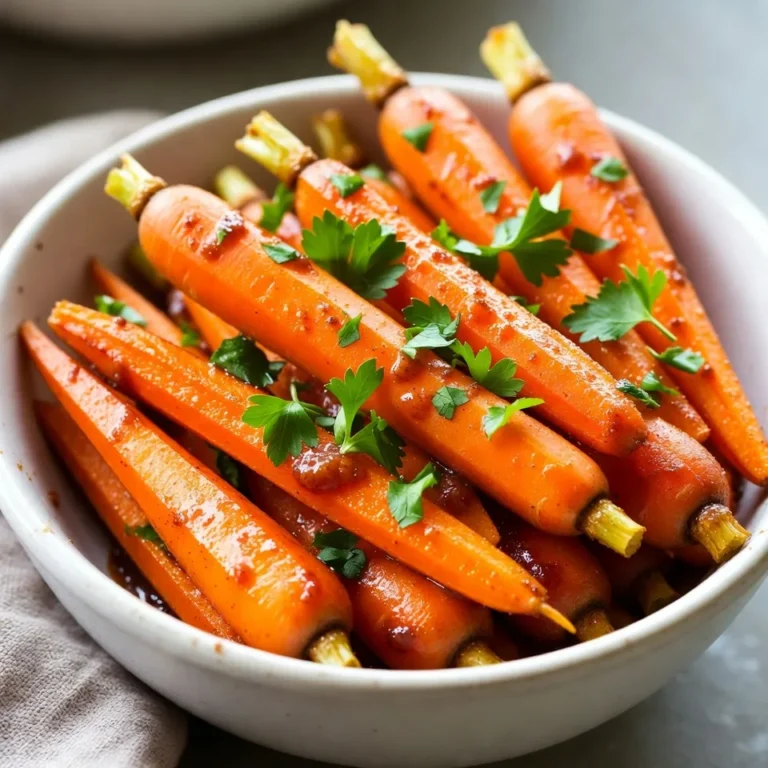 To make brown sugar glazed carrots, you need: - 1 pound baby carrots (or sliced regular carrots) - 3 tablespoons unsalted butter - 1/4 cup brown sugar - 1 teaspoon cinnamon - 1/4 teaspoon nutmeg - 1/4 cup vegetable broth - Salt and pepper to taste - Fresh parsley for garnish (optional) If you don’t have baby carrots, use sliced regular carrots. You can also swap unsalted butter for olive oil. If you want a different sweet taste, use maple syrup instead of brown sugar. For a twist, try adding honey instead of sugar. When buying carrots, look for bright orange color. They should feel firm and smooth. Avoid carrots that are limp or have dark spots. If you can, choose organic carrots for better flavor and health benefits. Fresh carrots should have green tops, but if they are cut off, that’s okay too. Always check the size; smaller carrots are often sweeter. {{ingredient_image_1}} First, gather your carrots. If you have regular carrots, peel and slice them. Make sure all pieces are even. This helps them cook evenly. If you picked baby carrots, skip this step. They are ready to go! Next, take a large skillet and put it on medium heat. Add three tablespoons of unsalted butter. Let it melt slowly. Once melted, stir in one-fourth cup of brown sugar. Mix it well. You want the sugar to melt and feel syrupy. This should take about one to two minutes. Now, it’s time to add the carrots. Pour them into the skillet with the butter and sugar mix. Then, add one-fourth cup of vegetable broth. This adds flavor and helps the carrots cook. Stir everything together until the carrots are well coated in the glaze. Cover the skillet and lower the heat to medium-low. Cook for about ten to fifteen minutes. Stir occasionally, until the carrots are soft and the glaze thickens. Once done, add salt and pepper to taste. If you like, sprinkle fresh parsley on top for a nice touch. Enjoy your tasty side! To get that shiny glaze, you need to melt the butter and brown sugar well. Stir them together until smooth. This step gives a great base for the flavor. Don’t rush it; let it bubble a bit. When you add the broth, it helps the glaze stick to the carrots. Cover the pan during cooking. This traps steam and helps the carrots cook evenly. You can add some extra flavors to make your dish pop. Try adding a splash of orange juice for brightness. A bit of ginger can add a nice kick too. If you like heat, a pinch of cayenne pepper works well. Fresh herbs like thyme or rosemary can bring freshness. Just sprinkle them on before serving for a burst of flavor. One big mistake is overcooking the carrots. They should be tender but not mushy. Keep an eye on them as they cook. Also, adding too much salt can overpower the sweetness. Start with a little and taste as you go. Lastly, don’t skip the garnish. A sprinkle of fresh parsley makes the dish look nice and adds a fresh taste. Pro Tips Use Fresh Carrots: Fresh, crisp carrots will yield the best flavor and texture. Look for carrots that are firm and vibrant in color. Adjust Sweetness: Feel free to adjust the amount of brown sugar according to your taste preferences. You can add more for a sweeter glaze or less for a more savory dish. Add a Splash of Citrus: A squeeze of fresh lemon or orange juice just before serving can brighten the flavors and add a refreshing twist to the dish. Garnish for Color: Fresh parsley not only adds a pop of color but also enhances the overall presentation. Don't skip this finishing touch! {{image_2}} You can swap brown sugar for honey. This change adds a floral taste. Just use the same amount of honey as brown sugar. Melt the butter and stir in the honey. Cook the carrots as usual. The result is sweet and sticky. Honey glazed carrots shine on any plate. For a kick, add some heat! Mix in a pinch of cayenne pepper or red pepper flakes. Start with a small amount and adjust to your taste. This spice boosts the flavor profile. The sweet and spicy blend creates a unique dish. Serve these spicy carrots for a twist! Adding nuts and dried fruits makes this side special. Toss in chopped pecans or walnuts for crunch. Dried cranberries or raisins add sweetness. Mix these in during the cooking process. They will soak up the glaze and add more flavor. These add-ins make your carrots even more delicious! To store leftover brown sugar glazed carrots, first let them cool. Place them in an airtight container. Keep them in the fridge for up to three days. This helps maintain their sweet flavor and tender texture. When you’re ready to eat, reheating is easy. Place the carrots in a skillet over low heat. Add a splash of vegetable broth or water to keep them moist. Heat for about five minutes, stirring gently. You can also use the microwave. Heat the carrots in a bowl for one to two minutes, checking often. You can freeze these glazed carrots for later use. First, let them cool completely. Then, place them in a freezer-safe bag or container. Make sure to remove as much air as possible. They can last up to three months in the freezer. To use, thaw them in the fridge overnight, then reheat as described. Yes, you can use regular carrots. Just peel and slice them into even pieces. This helps them cook evenly. Baby carrots save time, but regular ones work just as well. They will soak up the glaze and taste great. If you don't have brown sugar, you can use white sugar. To mimic brown sugar's flavor, mix white sugar with a bit of molasses. For every cup of white sugar, add one tablespoon of molasses. This gives a similar taste and color to your dish. To make this dish vegan, simply swap the butter for a plant-based butter. This keeps the creamy texture while making it suitable for a vegan diet. You can also use vegetable broth, as the recipe already calls for it. Enjoy your tasty carrots without dairy! This blog post shared the full process for making brown sugar glazed carrots. We covered ingredient lists, cooking steps, and helpful tips. You learned how to achieve a perfect glaze and avoid common mistakes. Don’t forget to explore the tasty variations, like honey or spicy carrots. Proper storage extends the life of your leftovers, making your dish last longer. Use this guide to impress your family and friends with a simple, delicious side. Enjoy cooking!