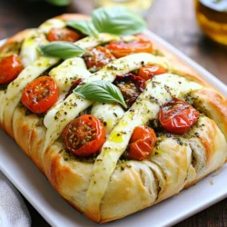 To make pesto mozzarella stuffed bread, you'll need: - 1 loaf of crusty bread (like ciabatta or baguette) - 1 cup fresh basil pesto - 1 cup mozzarella cheese, shredded - 1/2 cup cherry tomatoes, halved - 1/4 cup sun-dried tomatoes, chopped - 2 tablespoons olive oil - Salt and pepper, to taste - Fresh basil leaves, for garnish If you can't find a certain ingredient, here are some good swaps. Use a different type of bread, like sourdough. Instead of mozzarella, try provolone or gouda for a richer flavor. For a twist, you can use store-bought or homemade red pepper pesto. You can also switch cherry tomatoes for diced bell peppers or olives. To make this dish shine, pick fresh ingredients. Look for bright green basil in the pesto. For the bread, choose one with a crunchy crust. The cheese should be fresh and well-shredded. When buying tomatoes, go for firm and ripe ones. Always check the date on the pesto jar to ensure it's fresh. {{ingredient_image_1}} First, you need to preheat your oven to 375°F (190°C). This helps the bread cook well. Next, take your loaf of crusty bread, like ciabatta or a baguette. Slice it in half lengthwise. You should have a top half and a bottom half. Use your fingers or a spoon to hollow out some of the soft bread inside. This makes space for your tasty filling. In a mixing bowl, add one cup of shredded mozzarella cheese. Then, add half a cup of halved cherry tomatoes and a quarter cup of chopped sun-dried tomatoes. Don’t forget to include a pinch of salt and pepper. Mix all these ingredients together well. This step helps spread the flavors through the filling. Now, spread one cup of fresh basil pesto evenly on both bread halves. This adds a fresh taste. After that, evenly place your mozzarella and tomato mixture over the pesto on both halves. Drizzle two tablespoons of olive oil over the stuffed bread. This gives it extra flavor. Now it’s time to put the bread halves back together. Wrap them loosely in aluminum foil. Bake them in the preheated oven for 15-20 minutes. You’ll know it’s ready when the cheese is melted and the bread is crispy. Once baked, remove it from the oven and unwrap it. Let it cool for a few minutes. Finally, slice into portions and garnish with fresh basil leaves! To keep your bread nice and crispy, use a sturdy loaf. A crusty bread like ciabatta or baguette works best. When you hollow out the bread, don’t take out too much. Leave some soft bread inside to hold the shape. Wrap the stuffed bread loosely in aluminum foil before baking. This helps the heat circulate while keeping the crust crisp. Bake at 375°F (190°C) for 15 to 20 minutes. This makes sure the cheese melts and the crust gets golden brown. You can mix up the flavors by adding more ingredients. Try using different cheeses like provolone or gouda for a twist. If you love spice, add some crushed red pepper flakes to the filling. You can also include olives or roasted peppers for extra taste. For a fresh touch, sprinkle some lemon zest over the filling. Each of these changes brings a new taste to your pesto mozzarella stuffed bread. Many people make a few simple mistakes when making this dish. First, don’t overfill the bread. If you pack it too tight, it can get soggy. Also, be careful with the salt. The pesto and cheese already have salt, so taste first. Another mistake is not baking long enough. Make sure the cheese is fully melted and bubbly for the best results. Finally, let the bread cool for a few minutes before slicing. This helps the cheese set a bit, making it easier to cut. Pro Tips Fresh Ingredients: Always use fresh basil and high-quality mozzarella for the best flavor. Customize Your Filling: Feel free to add other ingredients like olives or peppers to the filling for extra flavor. Serve Warm: This bread is best enjoyed warm right out of the oven for a gooey cheese experience. Storage Tips: If you have leftovers, store the bread in an airtight container to keep it fresh for a day. {{image_2}} You can switch the mozzarella for other cheeses to change the flavor. For a sharper taste, try aged cheddar. Creamy fontina melts well and adds a nice touch. If you love tang, go for goat cheese. You can also use a mix of cheeses for a richer taste. Just remember to keep the cheese amounts the same. To make vegan pesto, swap the regular pesto with a plant-based version. Use nutritional yeast instead of cheese for a cheesy flavor. Blend fresh basil, garlic, pine nuts, and olive oil with the nutritional yeast. This way, you still get that lovely pesto taste, but without any animal products. You can add fun toppings and mix-ins to make your bread unique. Try adding olives or roasted red peppers for a salty kick. Spinach or arugula can boost the greens in your dish. If you like heat, a sprinkle of red pepper flakes will spice things up. Feel free to mix and match these extras to find your favorite combination! To keep your pesto mozzarella stuffed bread fresh, wrap it tightly in plastic wrap or foil. Store it in the fridge for up to three days. This helps keep the bread soft and the filling tasty. If you notice any moisture, place a paper towel inside the wrap to absorb it. To reheat the stuffed bread, preheat your oven to 350°F (175°C). Remove any foil and place the bread on a baking sheet. Heat it for about 10-15 minutes until the cheese melts again and the bread gets crispy. This method keeps the bread from getting soggy and brings back its original flavor. You can freeze pesto mozzarella stuffed bread for up to three months. Wrap it tightly in plastic wrap, then place it in a freezer-safe bag. To thaw, move it to the fridge overnight. Reheat it in the oven when you're ready to enjoy it again. This way, you'll have a quick and tasty treat ready whenever you want! Yes, you can prepare this stuffed bread in advance. Simply follow the steps to fill the bread. Wrap it tightly in foil and place it in the fridge. You can bake it later when ready to serve. This saves time and effort for gatherings or busy nights. This stuffed bread pairs well with many dishes. Try serving it with a fresh green salad. A light tomato soup also complements its rich flavor. You can even offer some extra pesto on the side for dipping. These options bring balance to the meal. Stuffed bread stays fresh for about 3 days in the fridge. Make sure to wrap it well to keep it from drying out. If you want to enjoy it later, consider freezing it. Just remember to reheat thoroughly before serving. In this blog post, I shared how to make delicious pesto mozzarella stuffed bread. We discussed key ingredients, helpful tips, and step-by-step instructions. I also offered variations and best storage practices. Remember, choosing top-quality ingredients is vital for great taste. Experiment with flavors and avoid common mistakes to enhance your dish. With these tips, you can craft a tasty treat that impresses everyone. Enjoy making your stuffed bread just the way you like it!