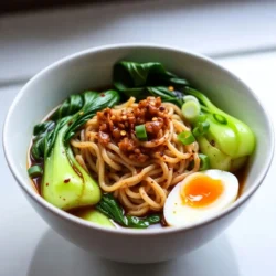 To make Spicy Garlic Butter Ramen, you need simple yet tasty ingredients. Here’s what you will need: - 2 packs of instant ramen noodles (discard the seasoning packets) - 4 tablespoons unsalted butter - 6 cloves garlic, minced - 1 teaspoon red pepper flakes (adjust based on spice preference) - 2 cups vegetable broth - 1 cup water - 2 tablespoons soy sauce - 2 green onions, sliced - 1 tablespoon sesame oil - 1 cup baby bok choy, roughly chopped - 2 eggs (optional) - Salt and pepper to taste These items create a rich and flavorful dish. The butter and garlic mix well to bring out deep flavors. You can add some ingredients for extra taste. Consider these options: - Toasted sesame seeds for crunch - Nori (seaweed) strips for umami - Fresh herbs like cilantro or basil for freshness - Chili oil for more heat These additions help you customize your ramen just how you like it. If you love spice, you can easily adjust it. Start with the red pepper flakes. Add more if you want it hotter. You can also use fresh chili peppers or chili paste for a different kick. For milder flavors, skip the red pepper flakes. You can also try sweet soy sauce or a little sugar to balance the heat. This dish is all about making it your own! {{ingredient_image_1}} First, grab a large pot. Pour in the vegetable broth and water. Bring this mix to a boil. Once it bubbles, add the instant ramen noodles. You can follow the package guide to cook them. You want them just tender. After cooking, drain the noodles and set them aside. This step is key for a great texture. In the same pot, melt the butter over medium heat. Once it’s melted, toss in the minced garlic and red pepper flakes. Stir and sauté for one to two minutes. This helps the garlic flavor shine. Be careful not to burn the garlic; it can turn bitter. After that, pour in the soy sauce and sesame oil. Mix well to blend the flavors. Now, add the chopped bok choy to the pot. Cook for about two minutes until it wilts. Then, toss the cooked ramen noodles back into the pot. Stir everything well to coat the noodles in the spicy garlic butter sauce. Let it all cook together for one to two minutes. This allows the noodles to soak in the great flavors. If you want, boil or poach eggs in a separate pan. Soft-boiled eggs work best for this dish. Finally, season the ramen with salt and pepper to taste. Serve in bowls, topped with green onions and eggs if you choose. Enjoy your delicious creation! To get the best ramen texture, cook the noodles just right. Follow the package time closely. You want them tender, but not mushy. Drain the noodles right away. This helps them stay firm. Rinse the noodles briefly under cold water to stop the cooking. This step keeps them from clumping together. Mixing them with the spicy garlic butter sauce will give them a lovely taste and texture. To boost the flavors in your ramen, use fresh ingredients. Fresh garlic and green onions add a strong taste. Adjust the red pepper flakes to match your spice level. More flakes mean more heat! Try adding other sauces like sriracha for extra flavor. If you want a tangy kick, add a splash of rice vinegar. These small changes can make a big difference in taste. A common mistake is overcooking the noodles. This can lead to a mushy texture. Always keep an eye on the cooking time. Another mistake is not seasoning enough. Taste your ramen before serving. If it lacks flavor, add salt and pepper. This simple step can elevate your dish greatly. Also, don’t skip the garlic sautéing step. Cooking the garlic properly brings out its rich flavor. If you burn it, the taste will be bitter. Enjoy your cooking! Pro Tips Tip Title: Use Fresh Ingredients: For the best flavor, opt for fresh garlic and vegetables instead of pre-packaged options. Tip Title: Adjust Spice Levels: Customize the heat by adding more or fewer red pepper flakes to suit your taste. Tip Title: Perfectly Cooked Eggs: For a soft-boiled egg, cook for about 6-7 minutes and then plunge into ice water to stop the cooking process. Tip Title: Broth Variations: Experiment with different broth flavors, like mushroom or spicy vegetable, to give your ramen a unique twist. {{image_2}} You can add proteins to make your spicy garlic butter ramen even heartier. Here are great options: - Chicken: Grilled or shredded chicken adds nice flavor. It pairs well with garlic. - Shrimp: Sauté shrimp until pink and toss them in for a seafood twist. - Tofu: Firm tofu gives a great texture. Pan-fry it for a crispy touch. - Pork: Cooked pork belly or sliced ham adds a rich, savory note. Adding protein boosts the meal's nutrition and flavor. Choose what you love best! If you want a vegetarian or vegan version, you can easily swap some ingredients. Here are my tips: - Butter Replacement: Use vegan butter or olive oil instead of unsalted butter. - Eggs: Skip the eggs or use tofu scramble as an egg alternative. - Broth: Make sure your vegetable broth is vegan. Some brands add meat. - Add Beans: Chickpeas or edamame can add protein and flavor. These swaps keep the dish delicious while meeting dietary needs. Feel free to mix in different veggies to your ramen. Here are some tasty choices: - Spinach: Add fresh spinach for a vibrant color and nutrition boost. - Carrots: Julienned carrots add crunch and sweetness. - Bell Peppers: Sliced bell peppers provide a sweet, crisp texture. - Mushrooms: Shiitake or button mushrooms enhance the umami flavor. You can customize your spicy garlic butter ramen with any veggies you love. Have fun experimenting! I recommend you store leftovers in an airtight container. This keeps the flavors fresh. Let the ramen cool down to room temperature first. Then, seal the container tightly. Leftovers can last in the fridge for up to three days. If you want to keep them longer, freezing is a great option. To reheat your ramen, place it in a pot over medium heat. Add a splash of water or broth to help it heat evenly. Stir often to avoid burning. Heat until it’s hot, but don’t boil it. You can also use the microwave. Just cover it loosely and heat for one minute. Stir and heat again if needed. If you want to freeze your ramen, skip adding the bok choy and eggs. These don’t freeze well. Store the noodles and sauce separately in freezer-safe bags. They can last up to two months in the freezer. When you’re ready to eat, thaw in the fridge overnight. Then reheat as mentioned above. Enjoy your spicy garlic butter ramen even later! To adjust spiciness, change the amount of red pepper flakes. Start with one teaspoon. Taste, then add more if you like it hotter. You can also add chili oil for extra heat. Always remember, it’s easier to add than take away. Yes, you can make this recipe dairy-free. Instead of butter, use vegan butter or olive oil. Both options will work well in the sauce. They will give you a nice flavor without the dairy. Instant ramen noodles are the best for this dish. They cook quickly and absorb the sauce nicely. You can also use fresh ramen for a chewier texture. Just adjust cooking time as needed. You now have all you need to make delicious spicy garlic butter ramen. The key ingredients and preparation steps set the foundation for bold flavors. Remember the tips to perfect the texture and avoid common mistakes. You can customize this dish with proteins, veggies, or spice levels to match your taste. Lastly, store leftovers properly to enjoy later. Get ready to impress your friends and family with your new cooking skills!